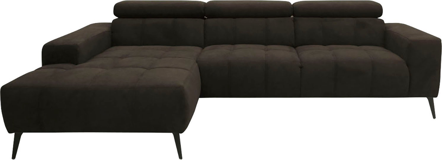 DOMO collection Ecksofa »Trento L-Form, mit Kufenfuß oder Einzelfuß«, wahlweise mit Kopfteilverstellung, Recamiere links/rechts bestellbar