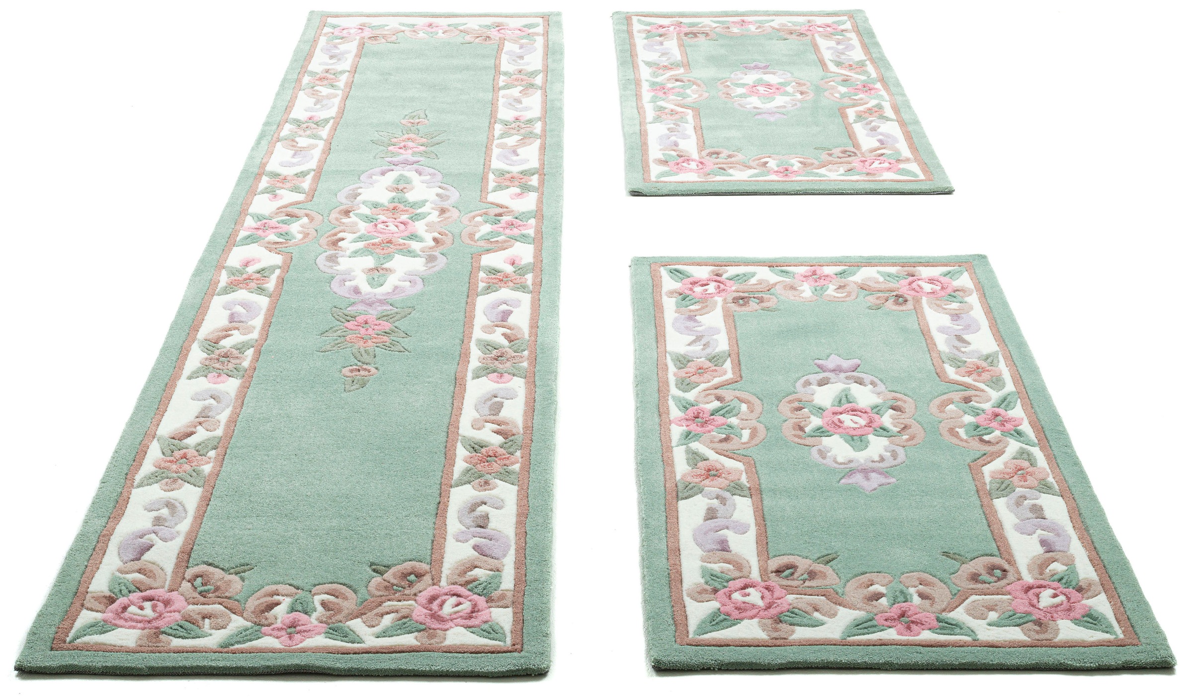 Bettumrandung THEKO, H:14mm, grün, Obermaterial: 100% Polyacryl, Schlafzimmer, Bettumrandungen, "Ming", Bettvorleger, Läufer-Set, hochwertiges