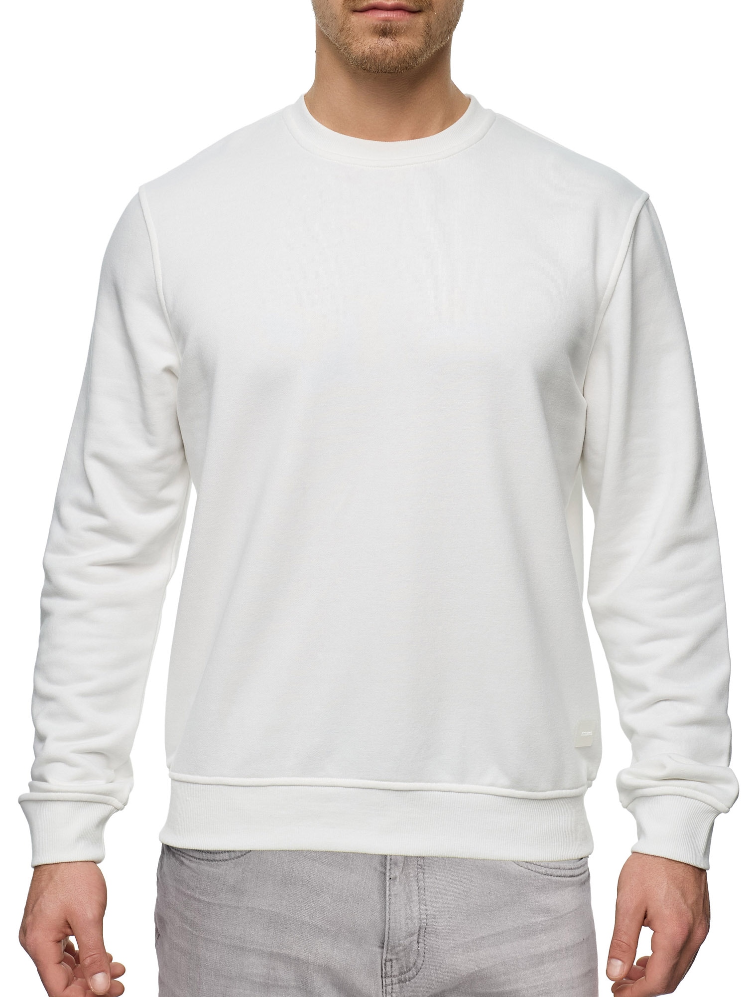 Sweatshirt INDICODE "INFence", Herren, Gr. S, weiß (sanftes weiß), Sweatware, Obermaterial: 60% Baumwolle, 40% Polyester, unifarben, regular fit normal, Rundhals, Rippbündchen, Sweatshirts Sweatshirt
