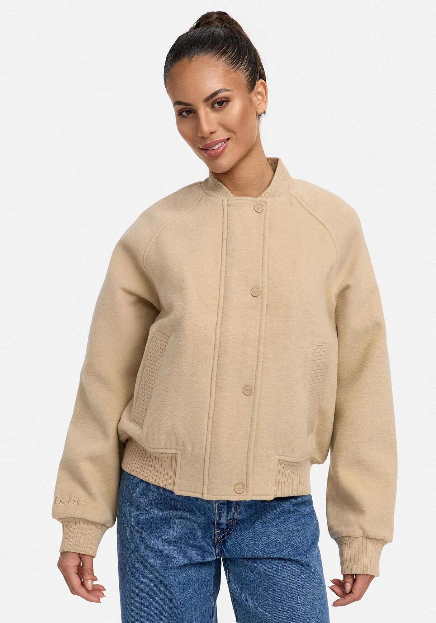 Marikoo Collegejacke »Zunaa«, Modische Jacke im Collegejacken-Stil mit Rippbündchen und Raglanärmeln
