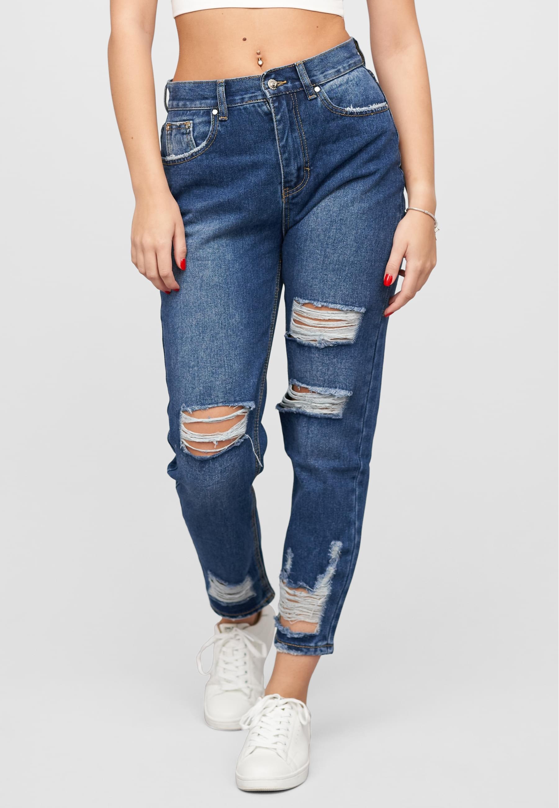 CLOUD 5IVE Bequeme Jeans »CLOUD 5IVE High-Waist Boyfriend Destroyed Jeans Hose 5-Pockets«