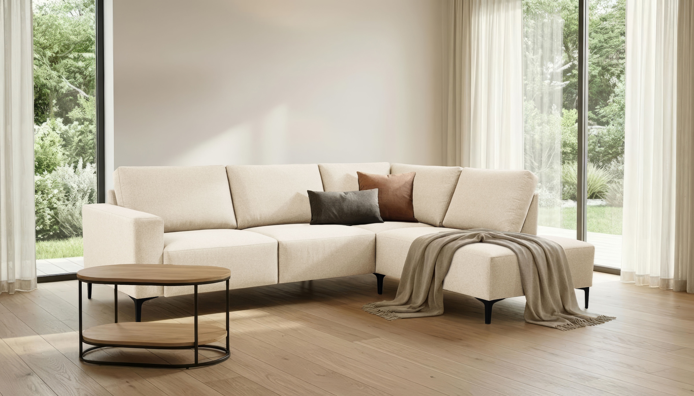 OTTO home Ecksofa "Tournon, L-Form, Breite 256 cm, Webstoff, Chenille" Designsofa im nordischen Stil, Wellenunterfederung, Metallfüße