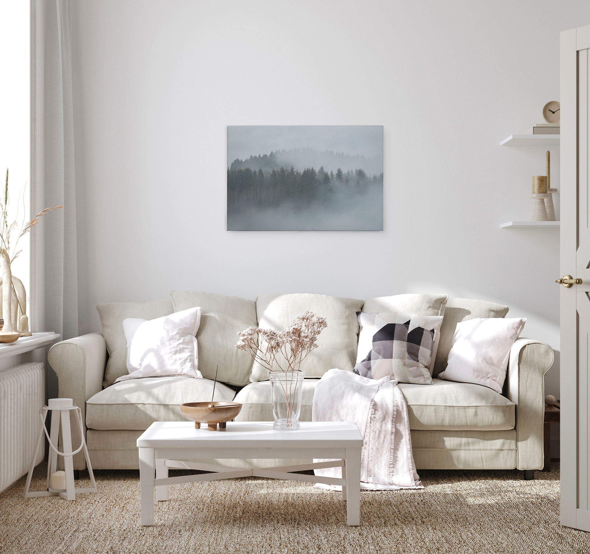 A.S. Création Leinwandbild »Misty Forest«, Kunst-Wald-Kinder, (1 St.), Nebel Bild Keilrahmen Leinwand-Bild Wohnzimmer modern Wandbild Kinder