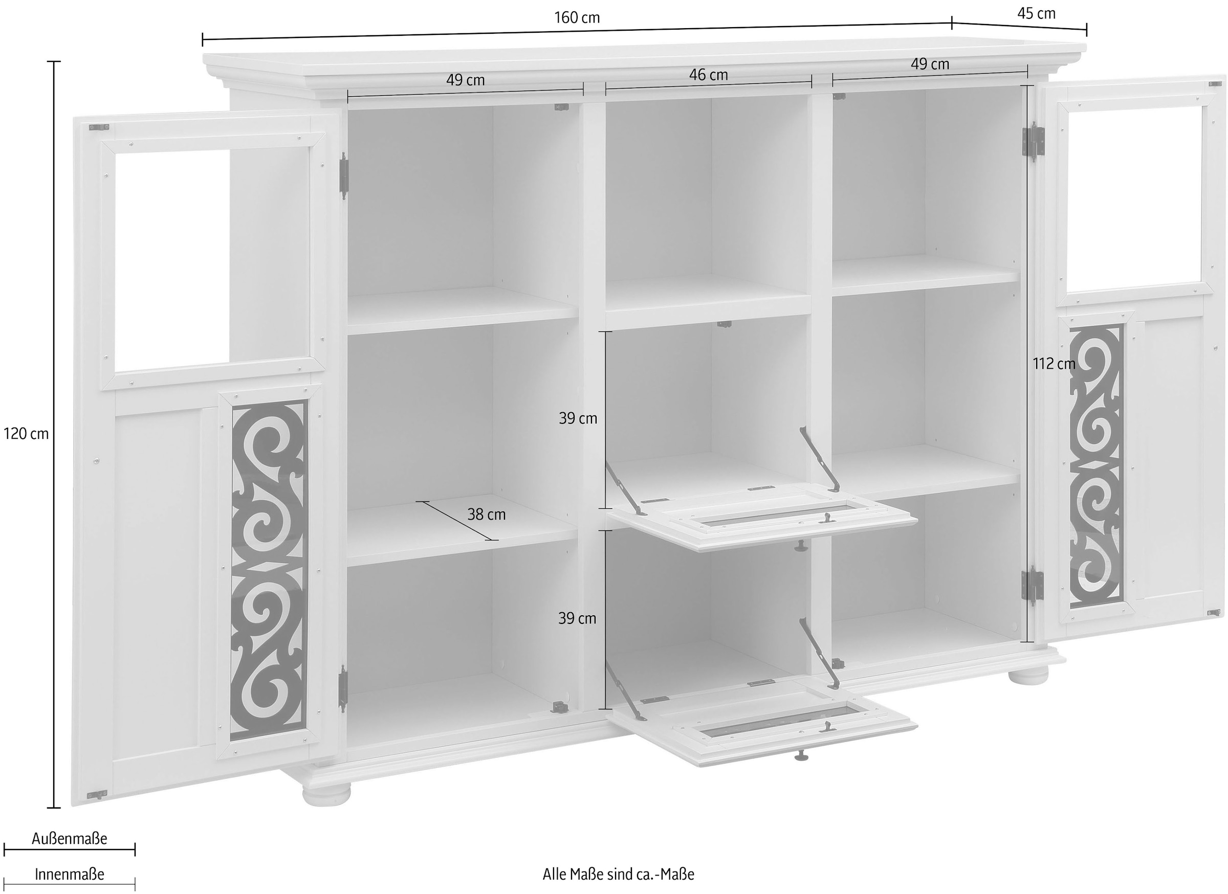 Home affaire Highboard »Arabesk«, Vitrine mit dekorativen Fräsungen, Breite 160 cm