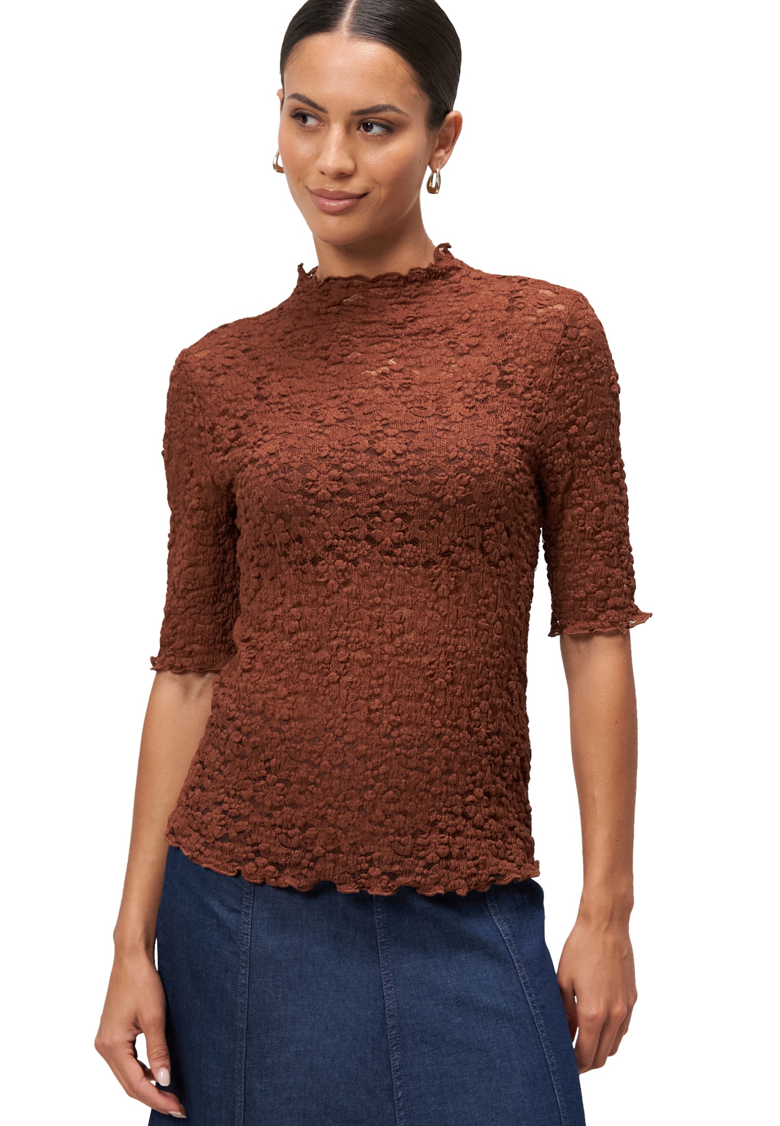 Zero Kurzarmshirt "Damen mit Stehkragen", 1 Stk. Spitze günstig online kaufen