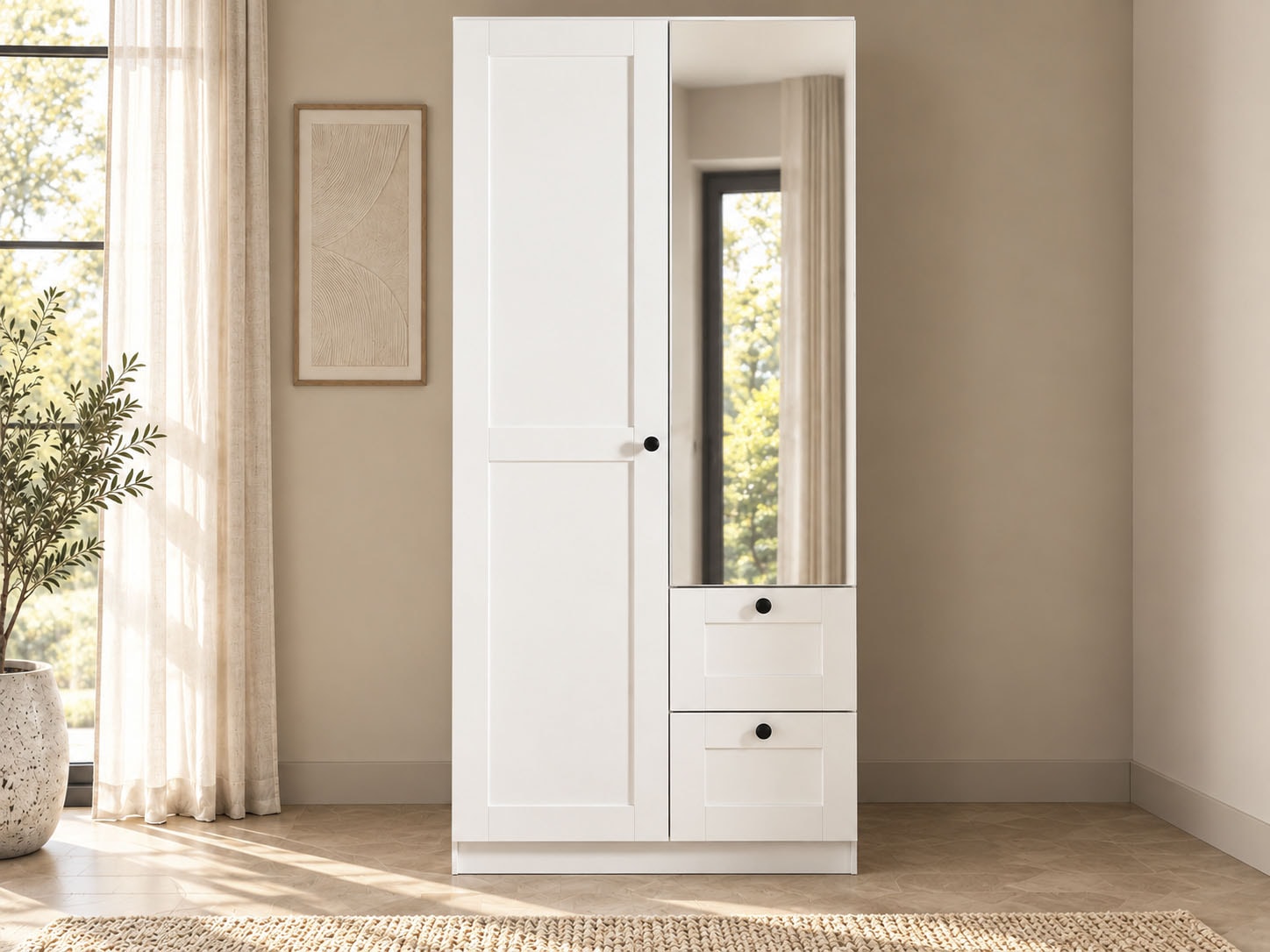 OTTO home Kleiderschrank »Mehrzweckschrank Aktenschrank Möbel Mietswohnung Schlafzimmer YLVA« Breiten: 90/135/180 cm, Höhe 197 cm,  skandinavischer Style mit Rahmenfront und Knopfgriffen MADE IN GERMANY