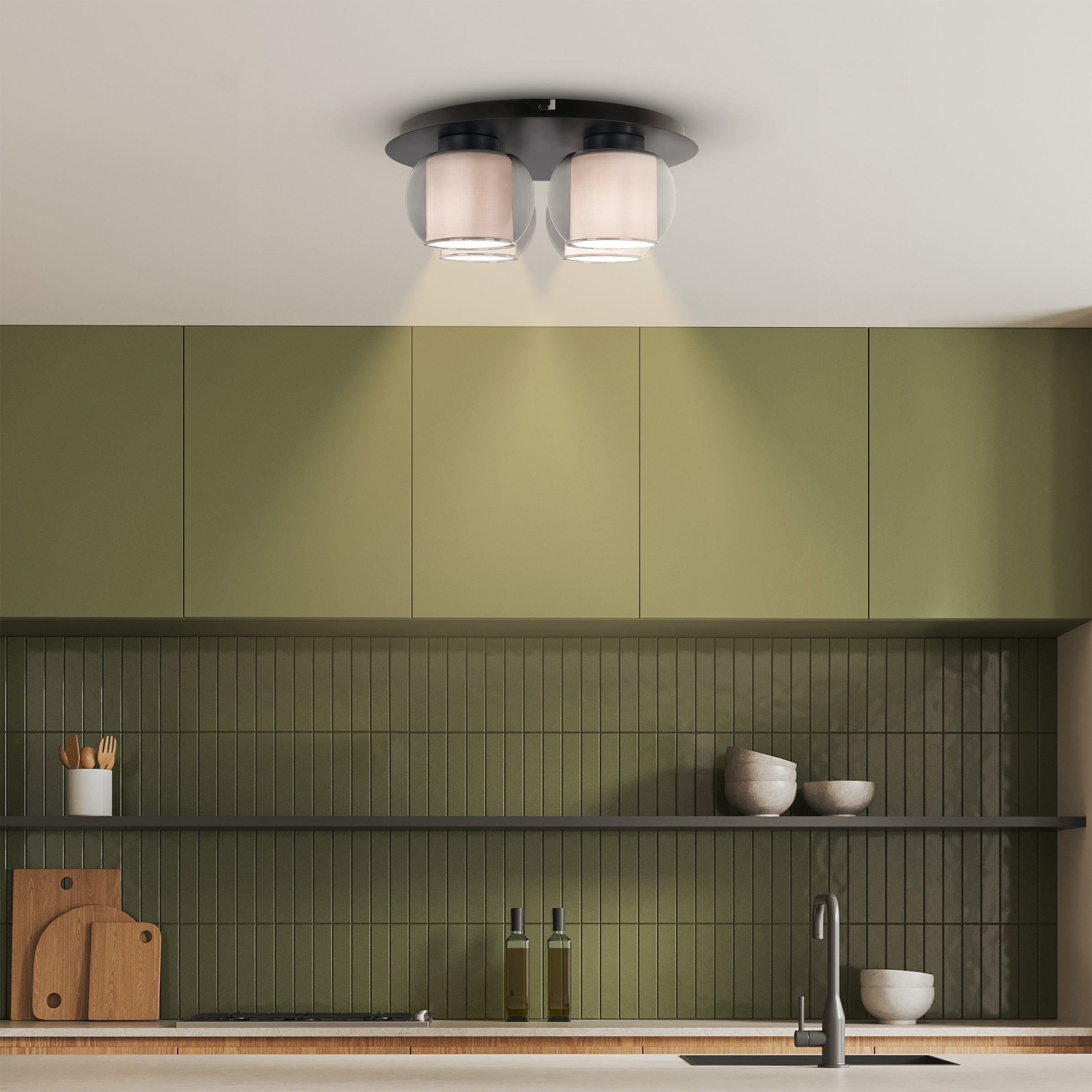 OTTO home Deckenleuchte »Tanissa mit Doppelschirm« E27 1 Stk. Deckenlampe rund Rauchglas, innen Stoffschirm, E27, Glasschirm, Textil