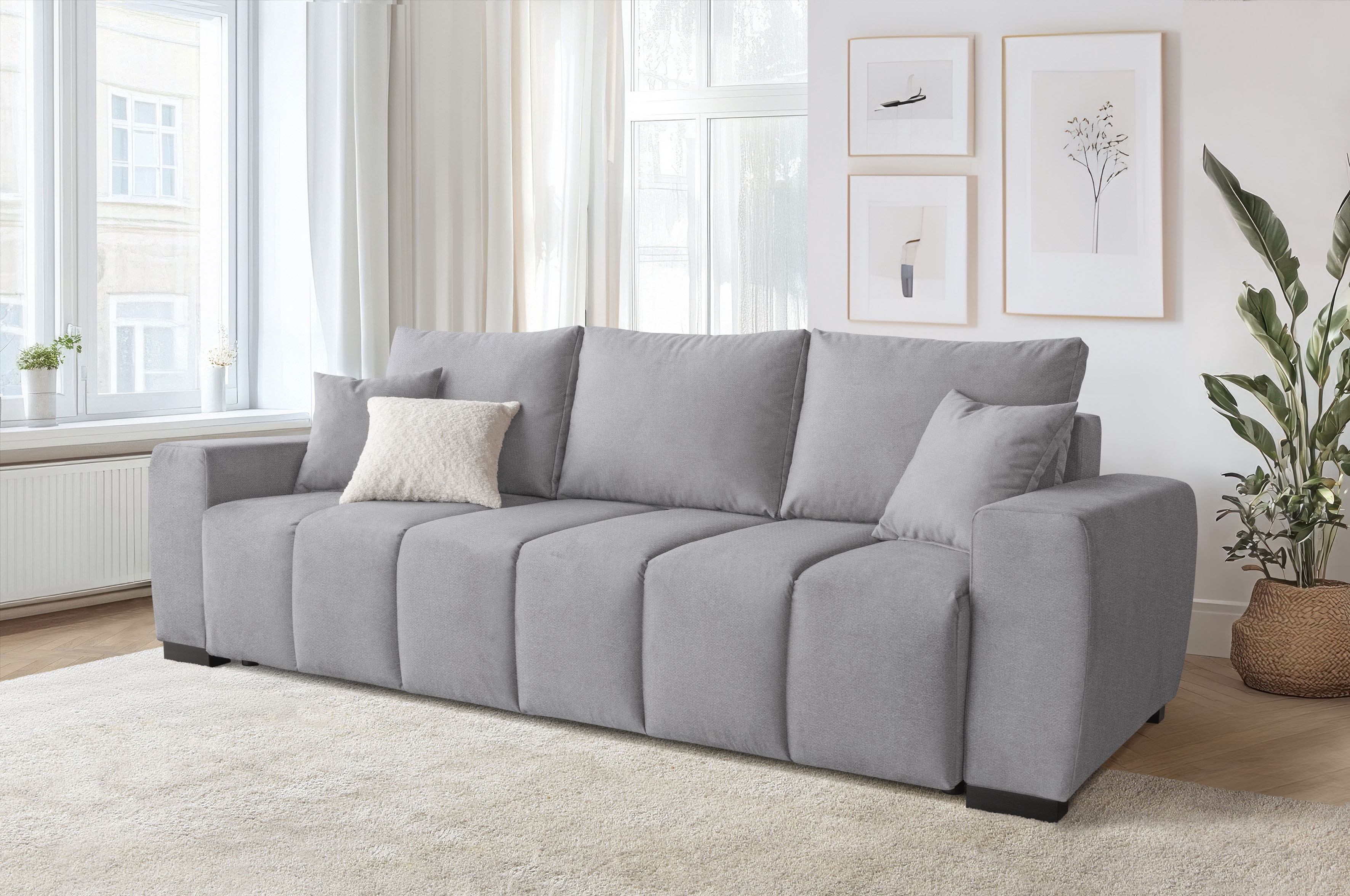 Home affaire "Bello, B: 239 cm, Liegefl. 142x194 cm" Schlaffunktion, Bettkasten & 2 Zierkissen, Federkern