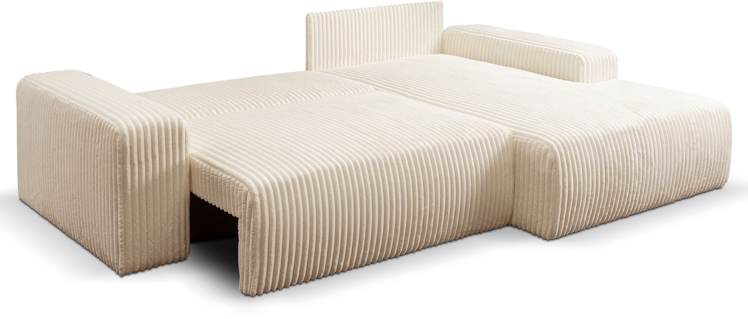 WERK2 Ecksofa »Rotterdam-L, kuschelweicher Cord oder Breitcord, L-Form, Breite 267 cm«, Design Ecksofa mit Schlaffunktion & Bettkasten, Breitcord, Creme