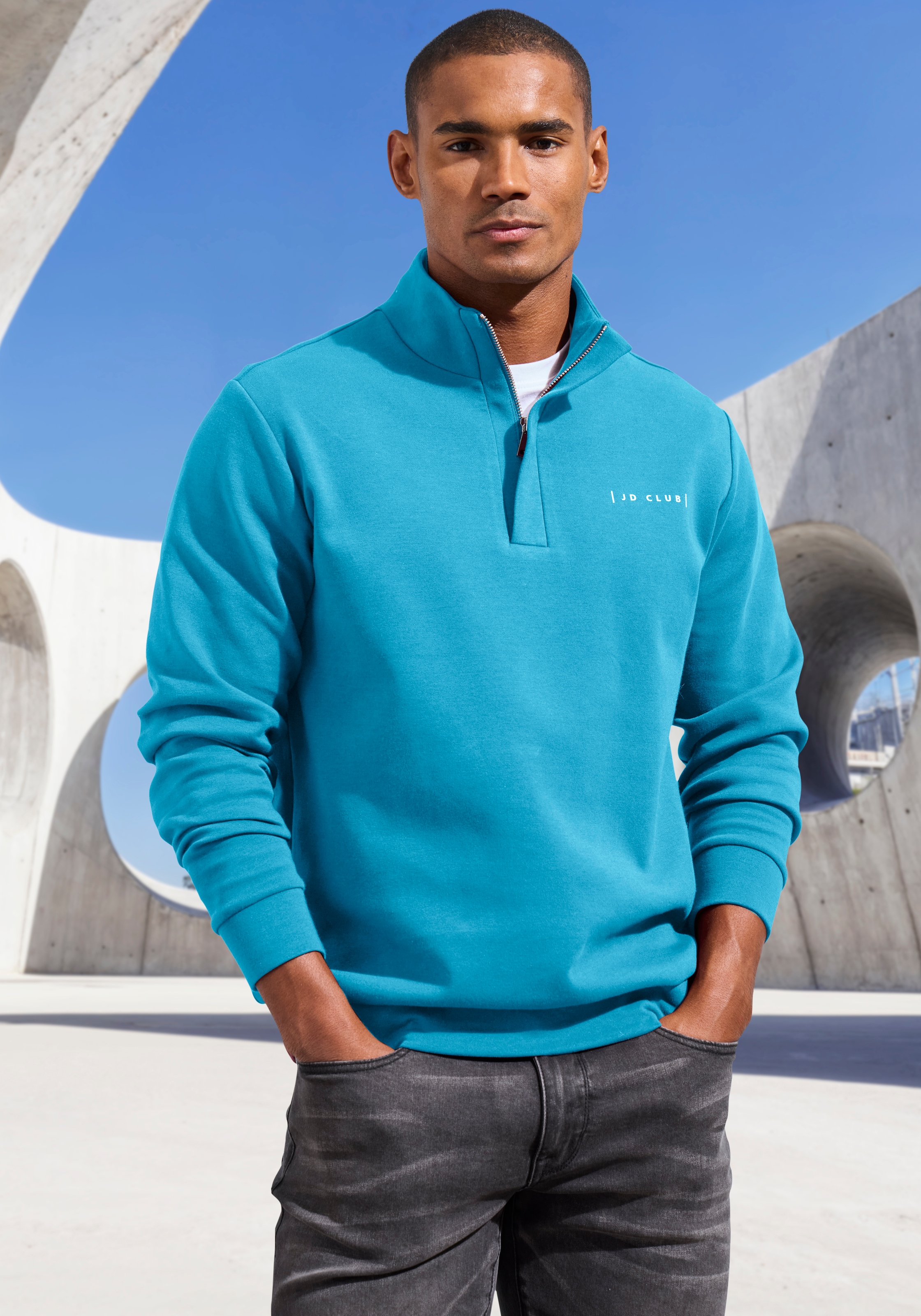 John Devin Sweatshirt ", Troyer mit Stehkragen und Reißverschluss", hochwer günstig online kaufen