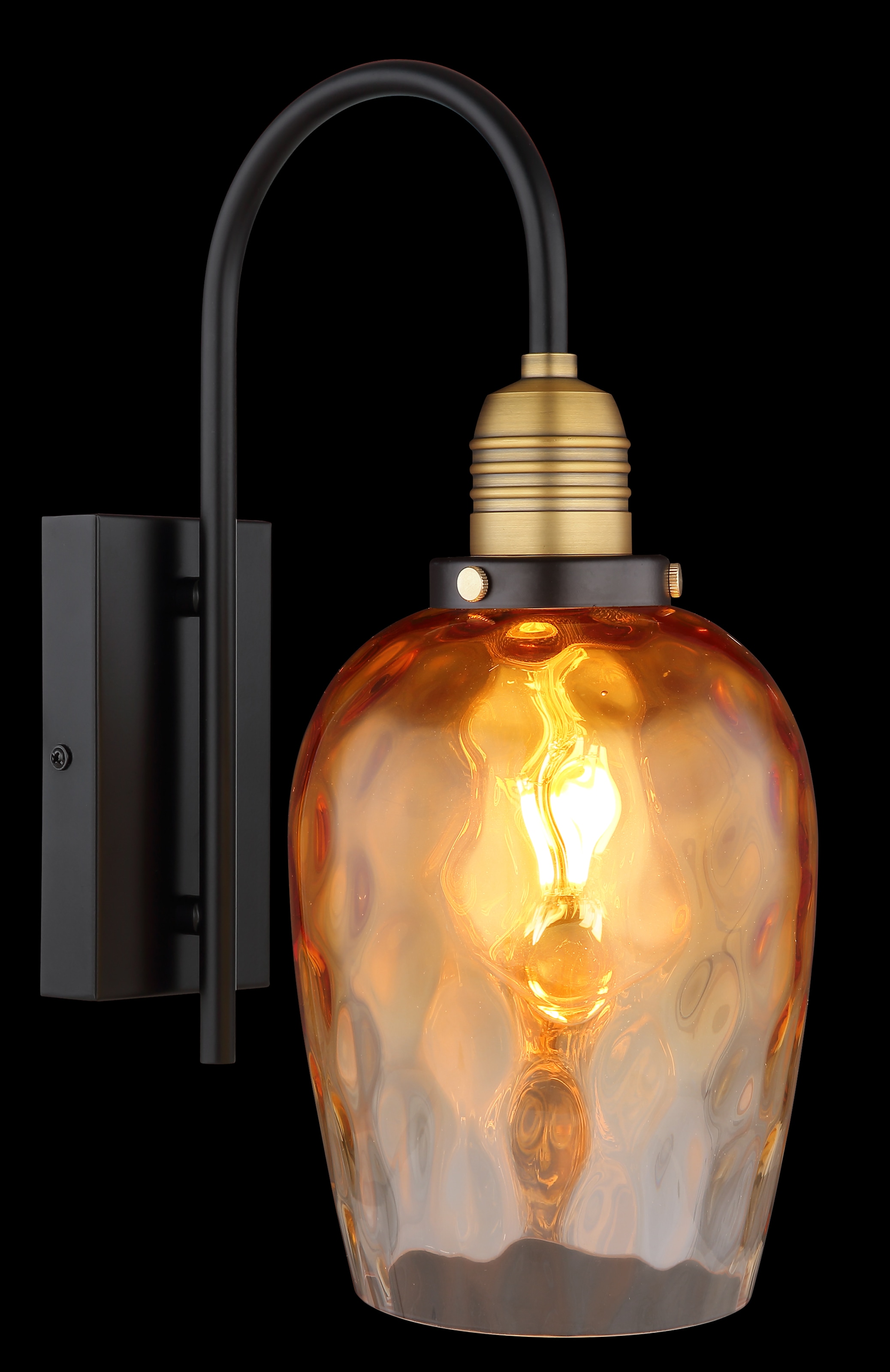 GLOBO LIGHTING Wandleuchte »SALVY«, Leuchtmittel E27 | ohne Leuchtmittel, Wandlampe/Glas amber/messingfarben/Lichtschein: abwärts