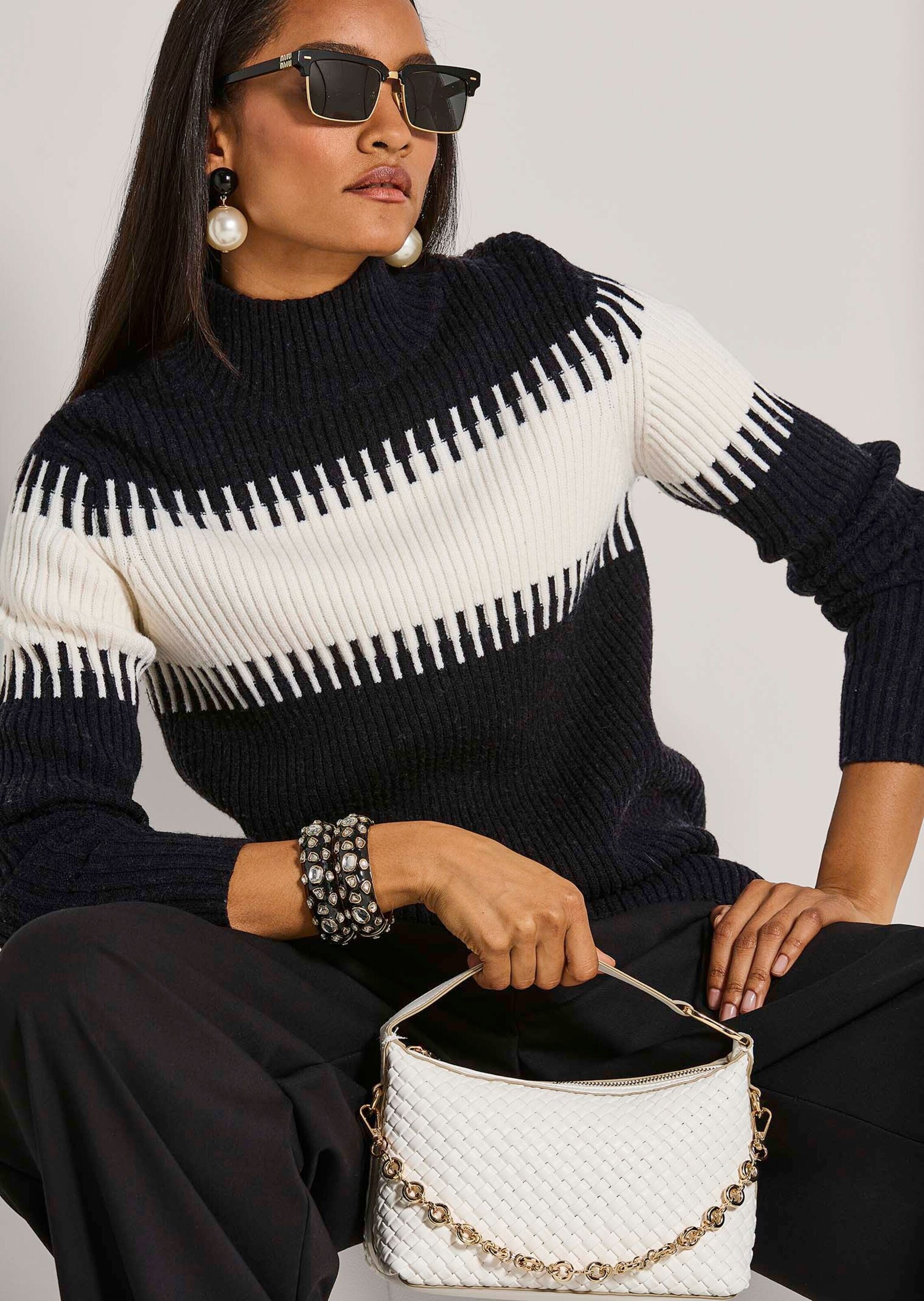 MADELEINE Longpullover »Strickpullover Stilvoller Winterpullover mit Blockstreifen« Weicher Garnmix mit Wolle