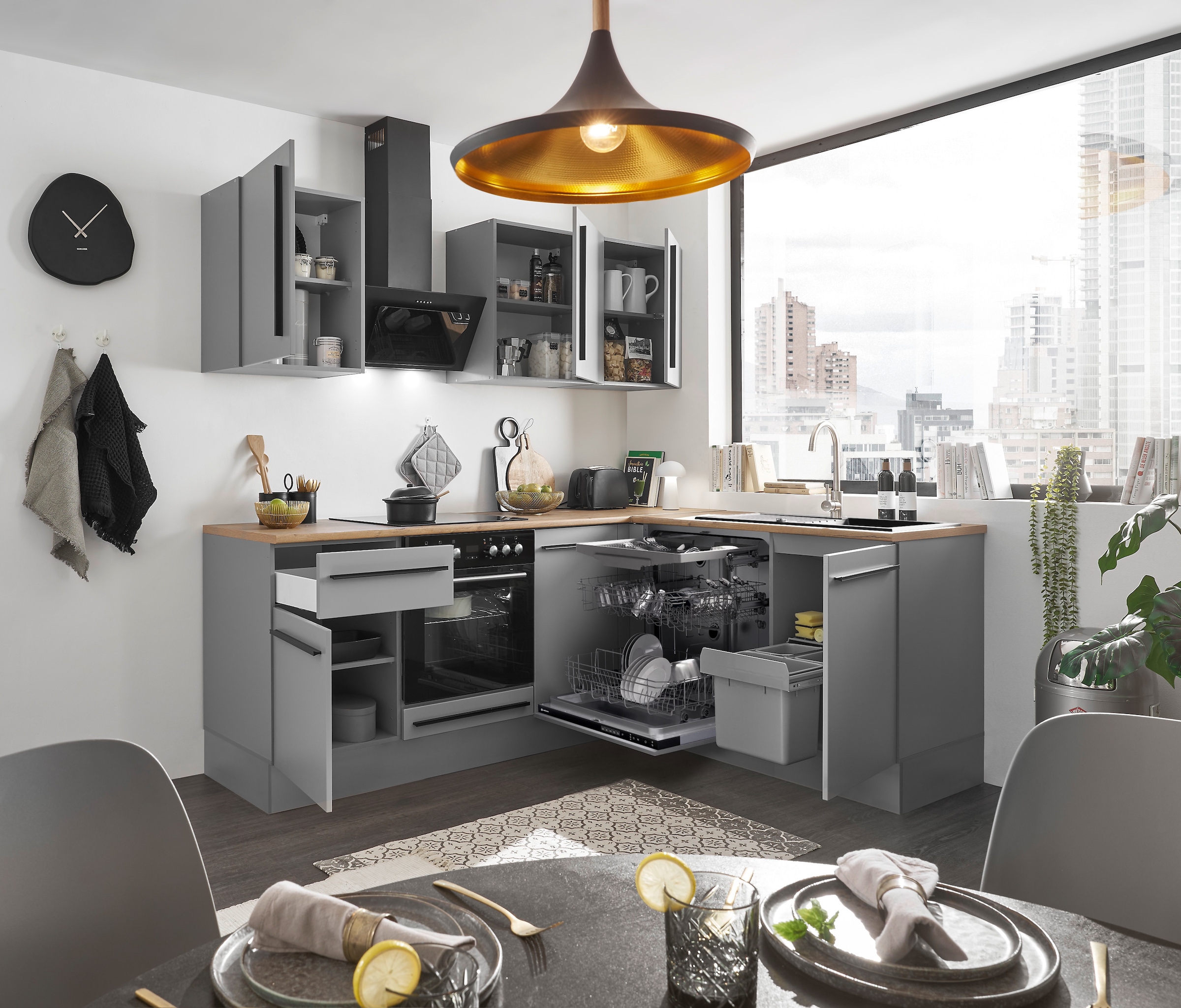 BASIC by Balculina Winkelküche »Denver, Küche BxHxT 220/115 x 211 x 60«, Breite 220 cm, wahlweise mit E-Geräten und Induktion