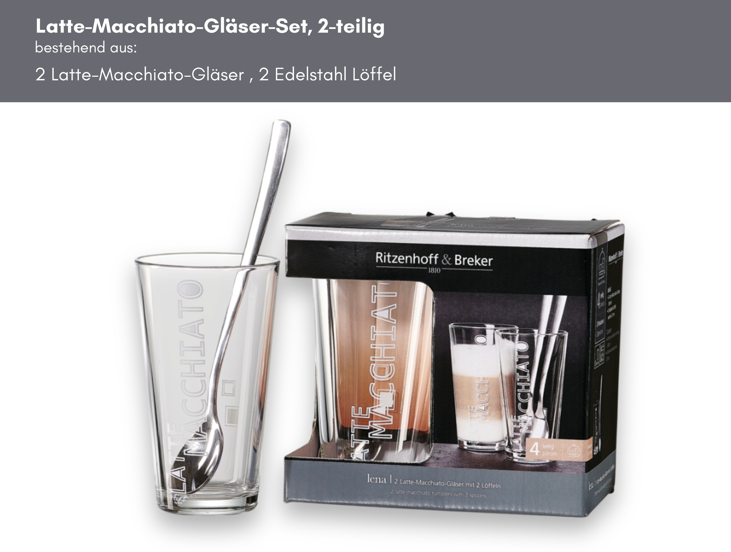 Ritzenhoff & Breker Latte-Macchiato-Glas "Lena" 350 ml, 4-teilig, inkl. 2 L günstig online kaufen