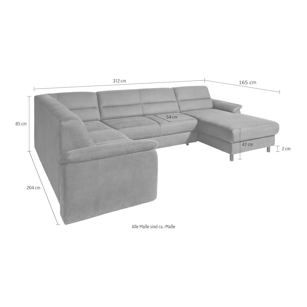 sit&more Wohnlandschaft »Ascara U-Form«, inklusive Boxspring/Federkern-Polsterung, wahlweise mit Bettfunktion