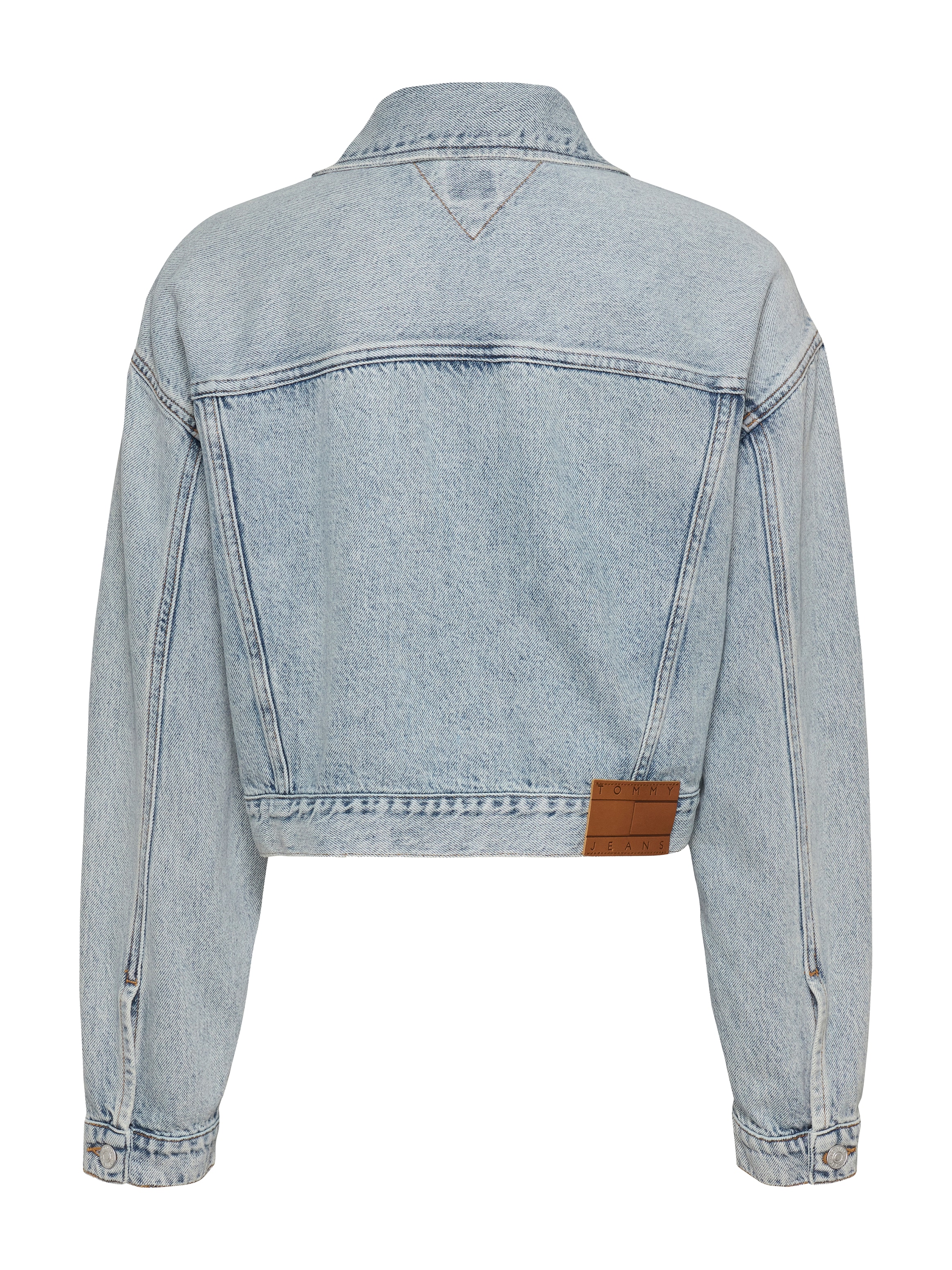 Tommy Jeans Jeansjacke »OVSZ CROP TRUCKER JACKET BI6012«, mit kurzem Schnitt, in blauer Waschung, mit Brusttaschen