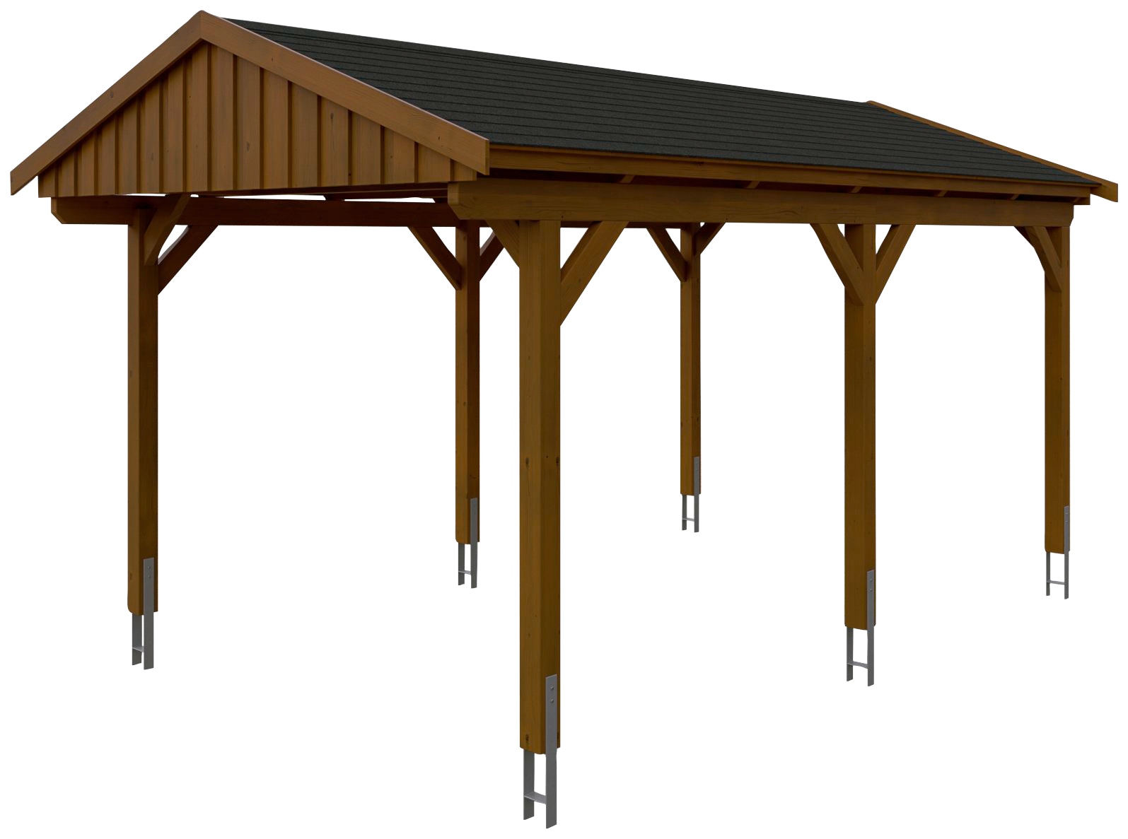 Skanholz Einzelcarport »Fichtelberg«, Leimholz-Nordisches Fichtenholz, braun, mit schwarzen Schindeln