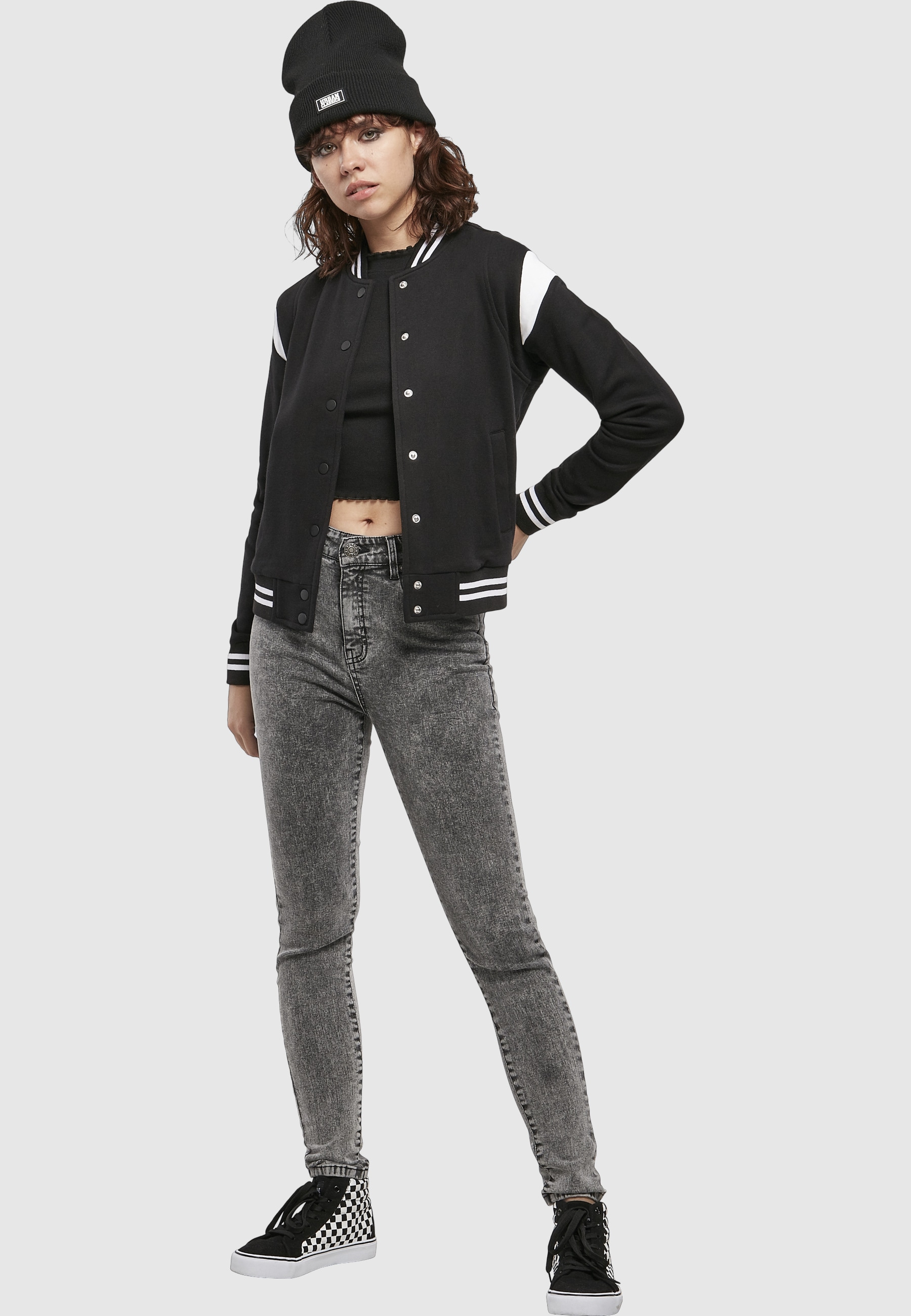 URBAN CLASSICS Collegejacke »Urban Classics Damen Ladies Organic Inset College Sweat Jacket« 1 Stk. tlg. ohne Kapuze