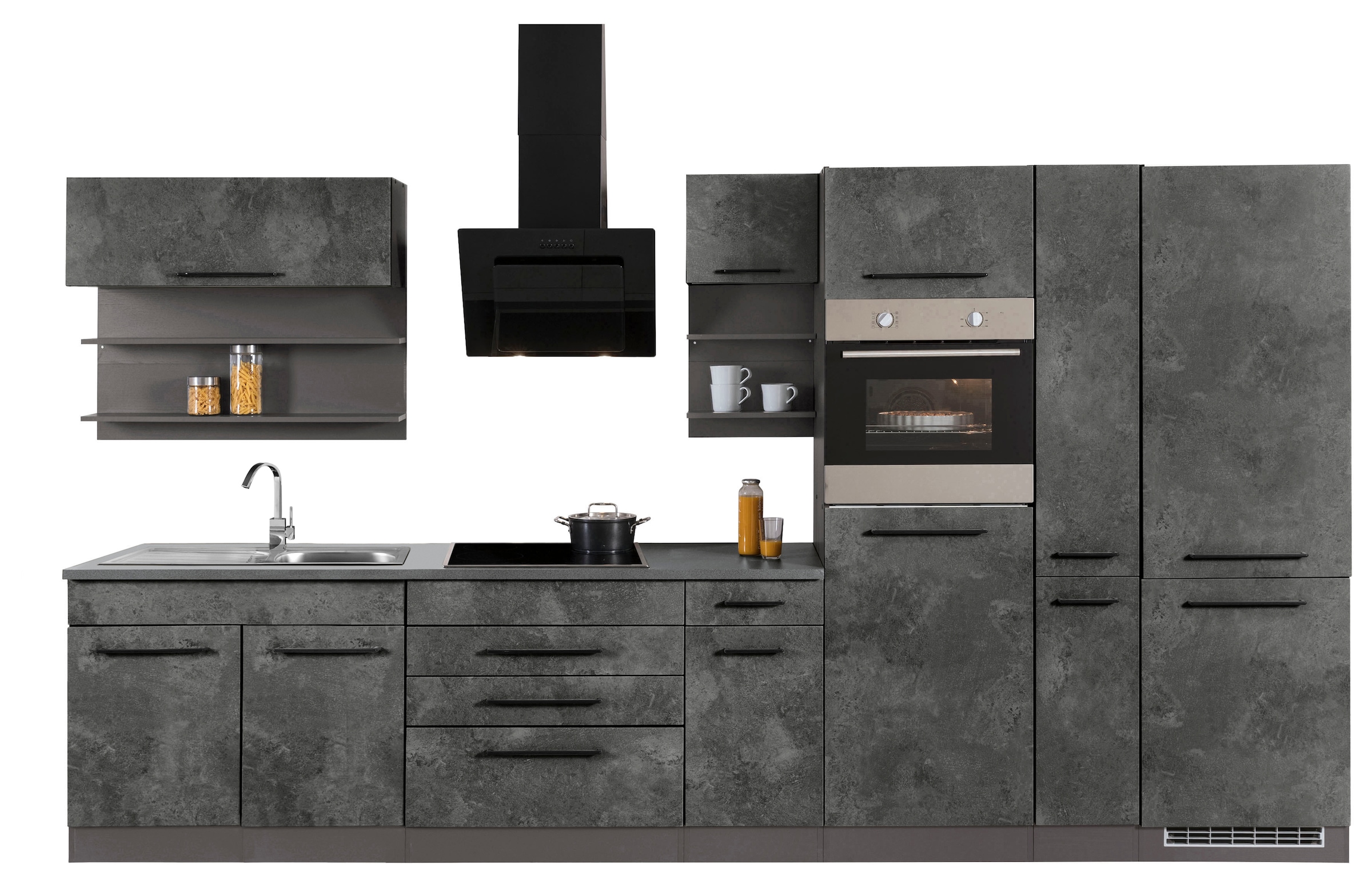 KOCHSTATION Küchenzeile "KS-Tulsa" mit E-Geräten, Breite 380 cm, schwarze M günstig online kaufen