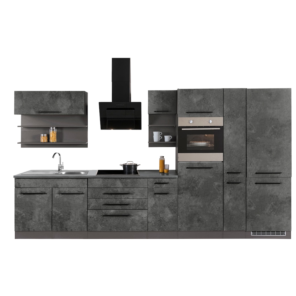 HELD MÖBEL Küchenzeile »Tulsa«, mit E-Geräten, Breite 380 cm, schwarze Metallgriffe, MDF Fronten