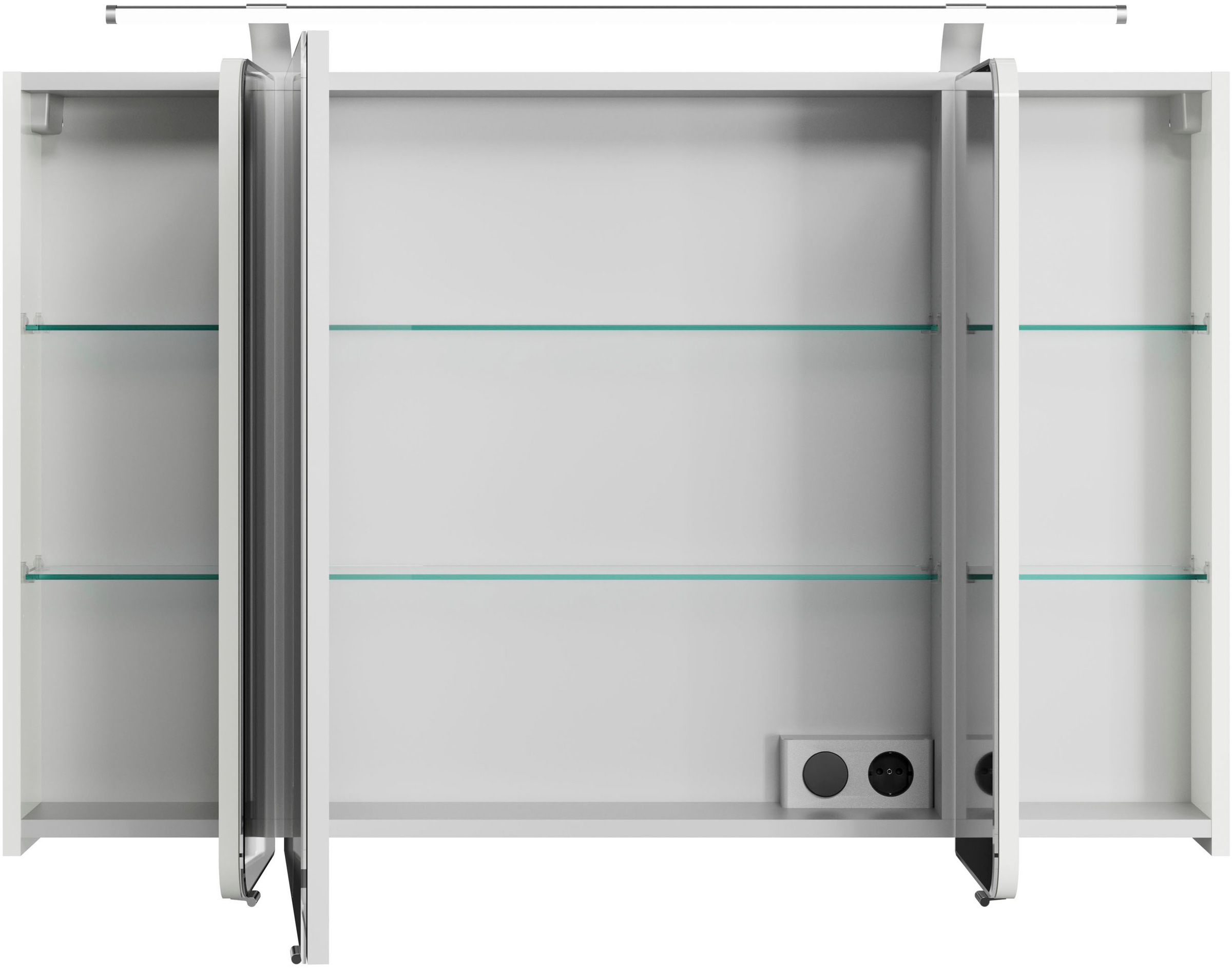 Saphir Spiegelschrank »Serie 4005 Badezimmer-Spiegelschrank inkl. LED-Aufsatzleuchte«, Badschrank 120 cm breit, 3 Türen, 6 Glas-Einlegeböden, inkl Türdämpfer