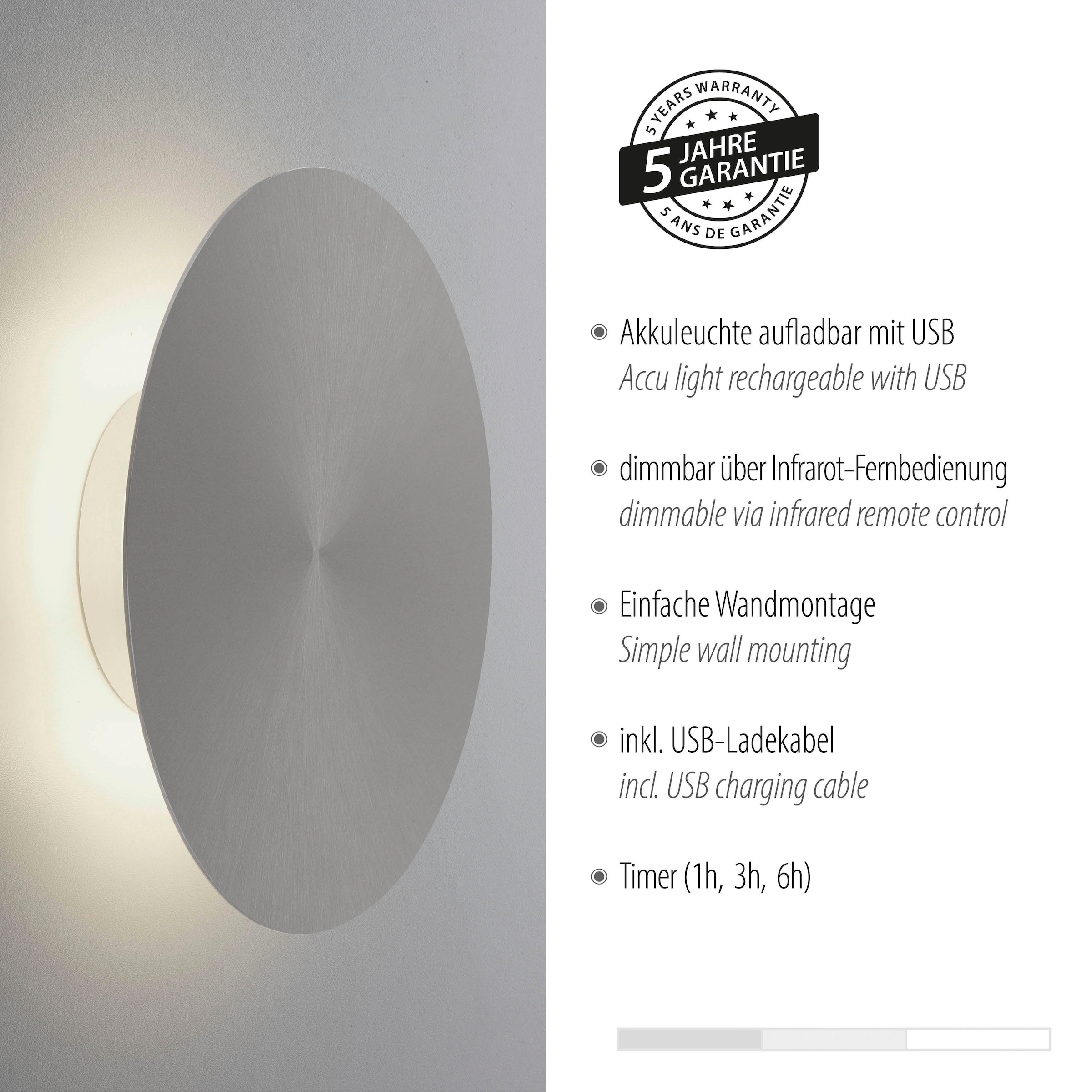 Paul Neuhaus Wandleuchte »AKKU PUNTU«, 1 flammig, Leuchtmittel LED-Board | LED fest integriert