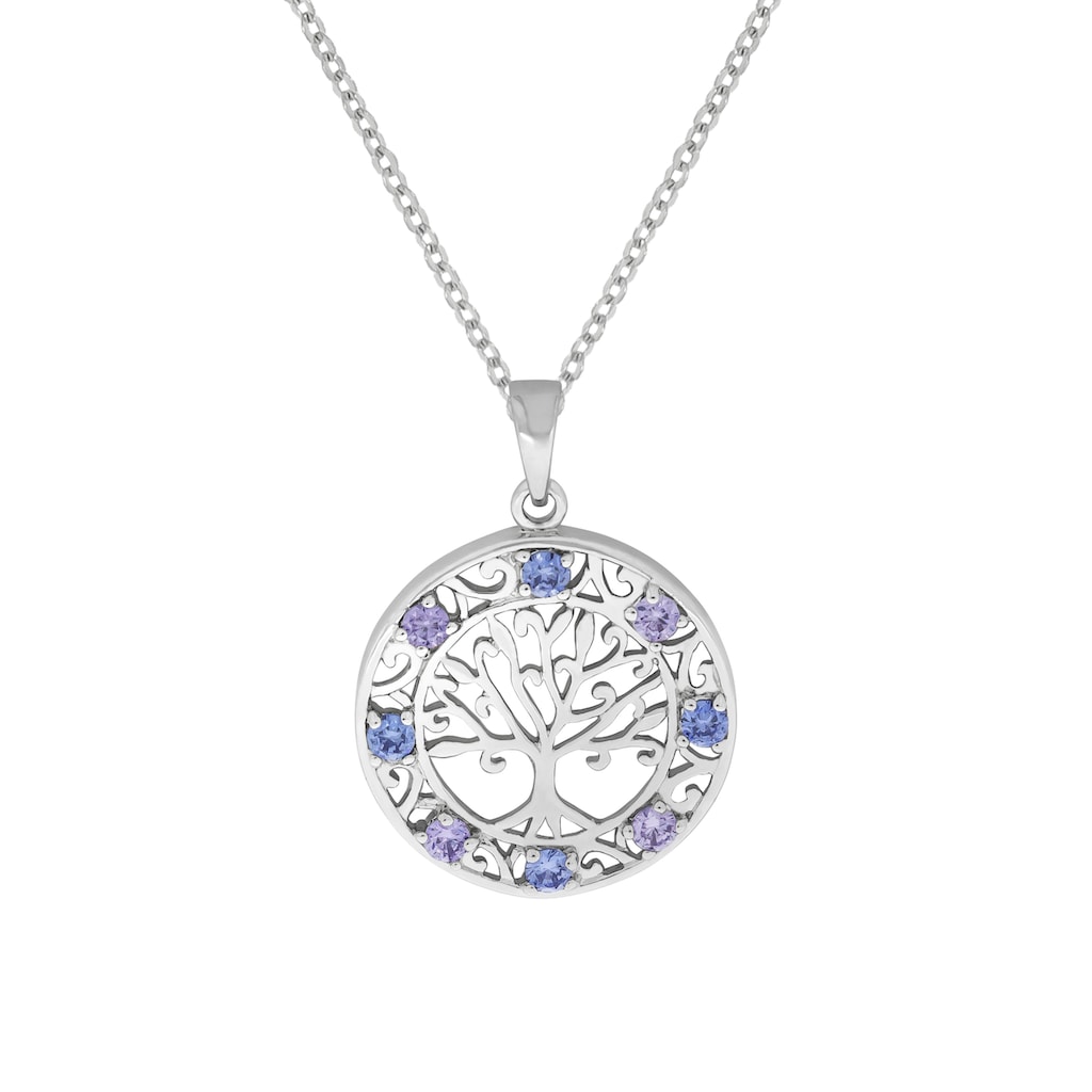 Zeeme Kette mit Anhänger »925/- Sterling Silber rhodiniert Baum Zirkonia bla« Zeeme Kette mit Anhänger »925/- Sterling Silber rhodiniert Baum Zirkonia bla«