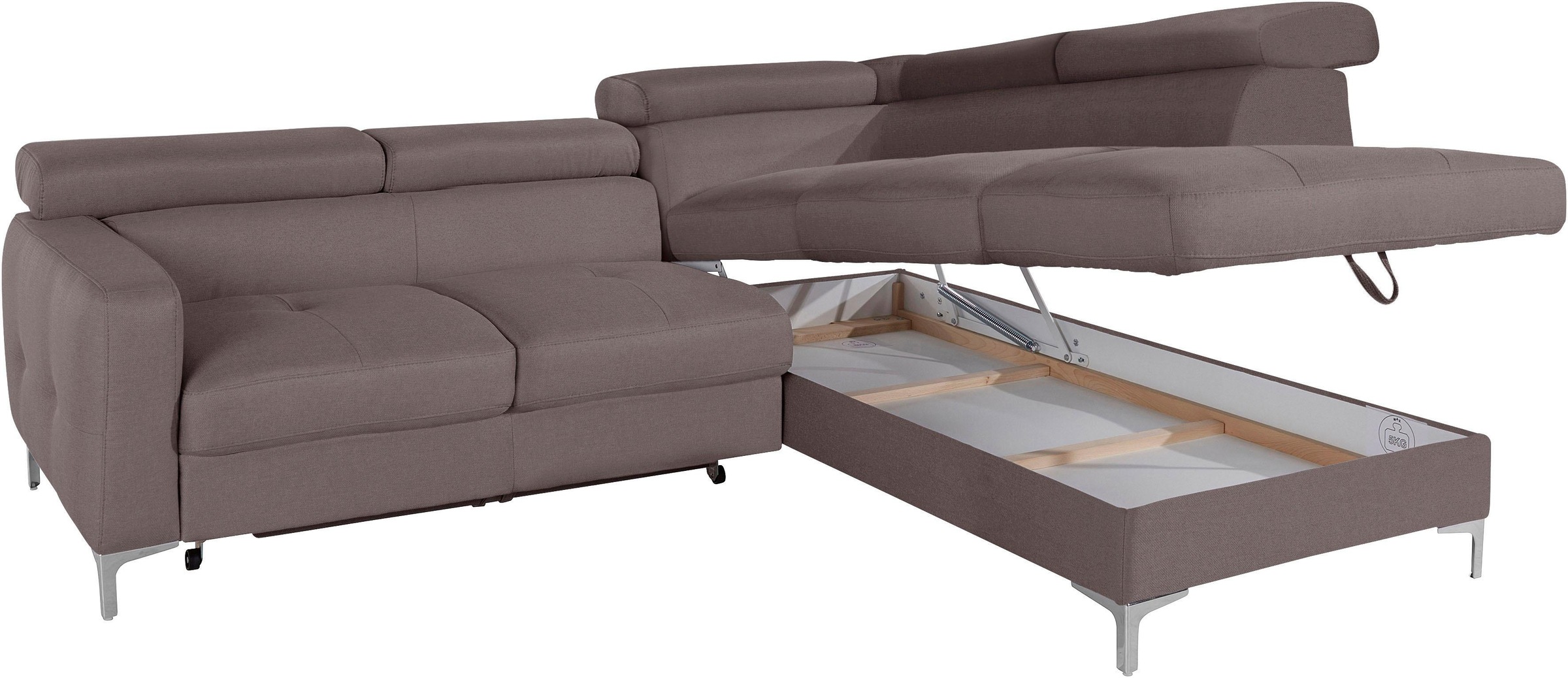COTTA Ecksofa »Sammy L-Form«, mit Kopfteilverstellung, wahlweise mit Bettfunktion & Bettkasten