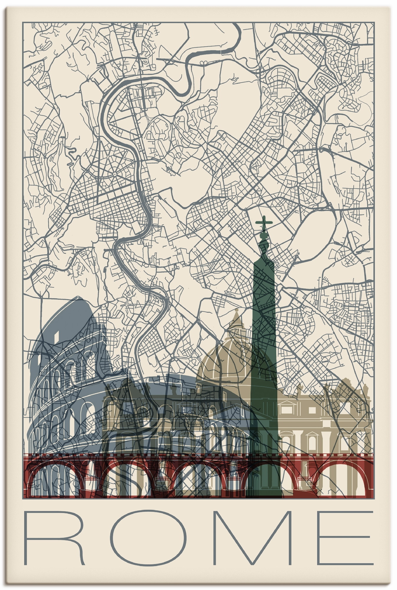 Artland Wandbild »Retro Karte Rom BAUR Skyline«, Wandaufkleber Italien St.), und Poster Italien, (1 Größen oder | als versch. Alubild, Leinwandbild, in bestellen