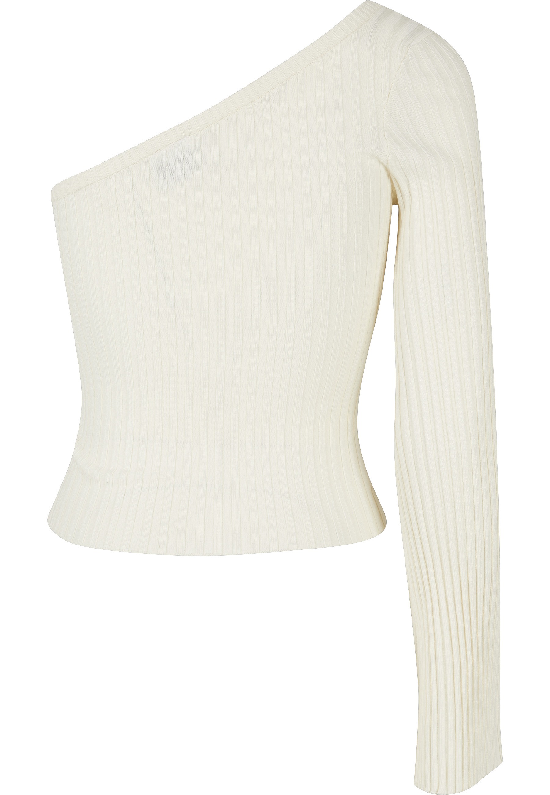 URBAN CLASSICS Fleecepullover »Urban Classics Damen Ladies Short Rib Knit One Sleeve Sweater«, 1 Stk.
