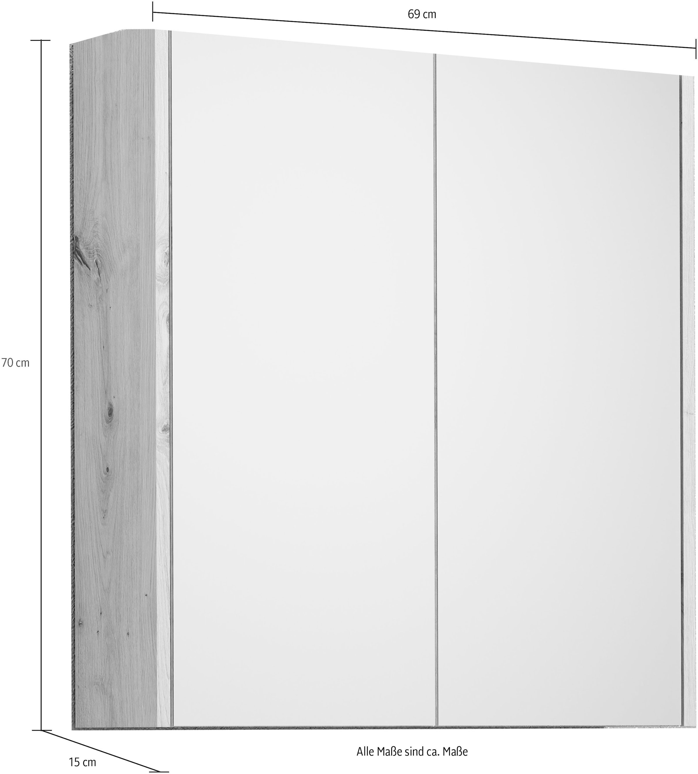Spiegelschrank 69 cm, Türen, 2 braune / (1 Breite Places weiß of matt, BAUR Style 2 Einlegeböden, St.), | Holzoptik »Tarragona«,