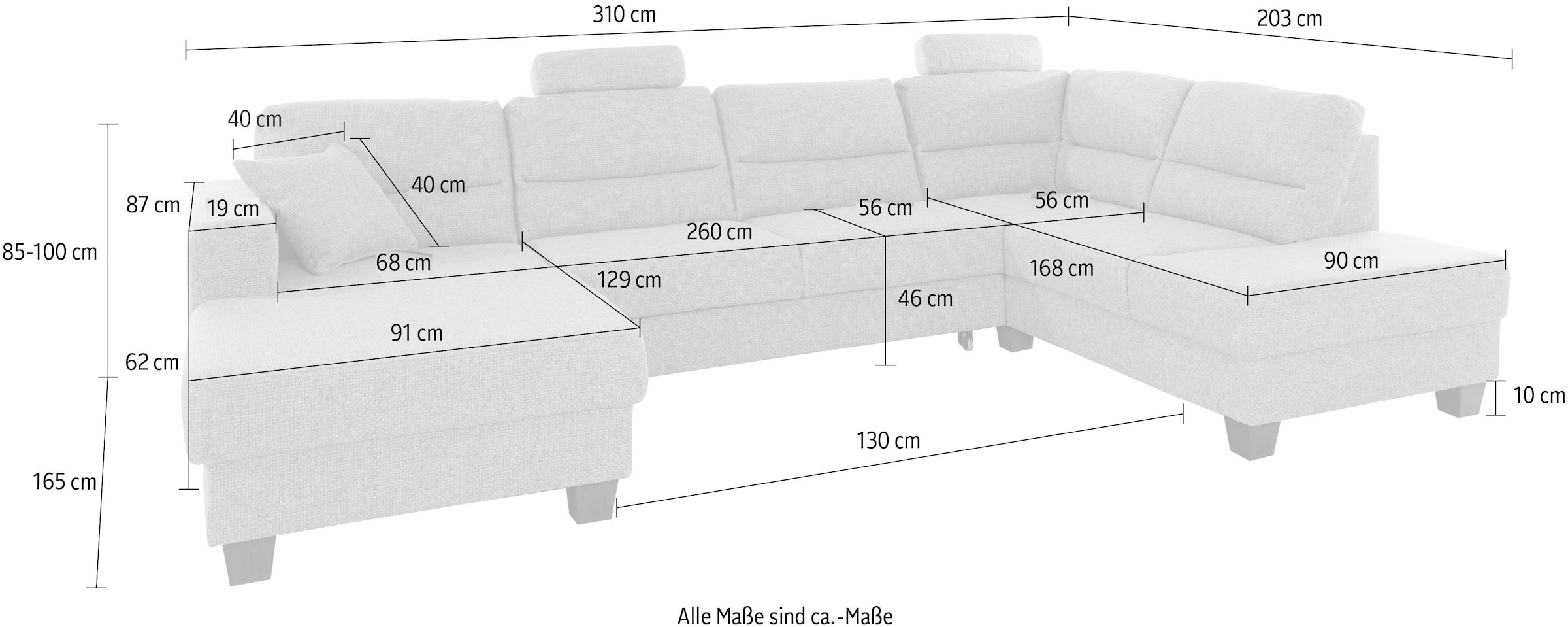 TRENDMANUFAKTUR Wohnlandschaft »Chamber, U-Form«, inklusive zwei Kopfstützen, wahlweise mit Bettfunktion