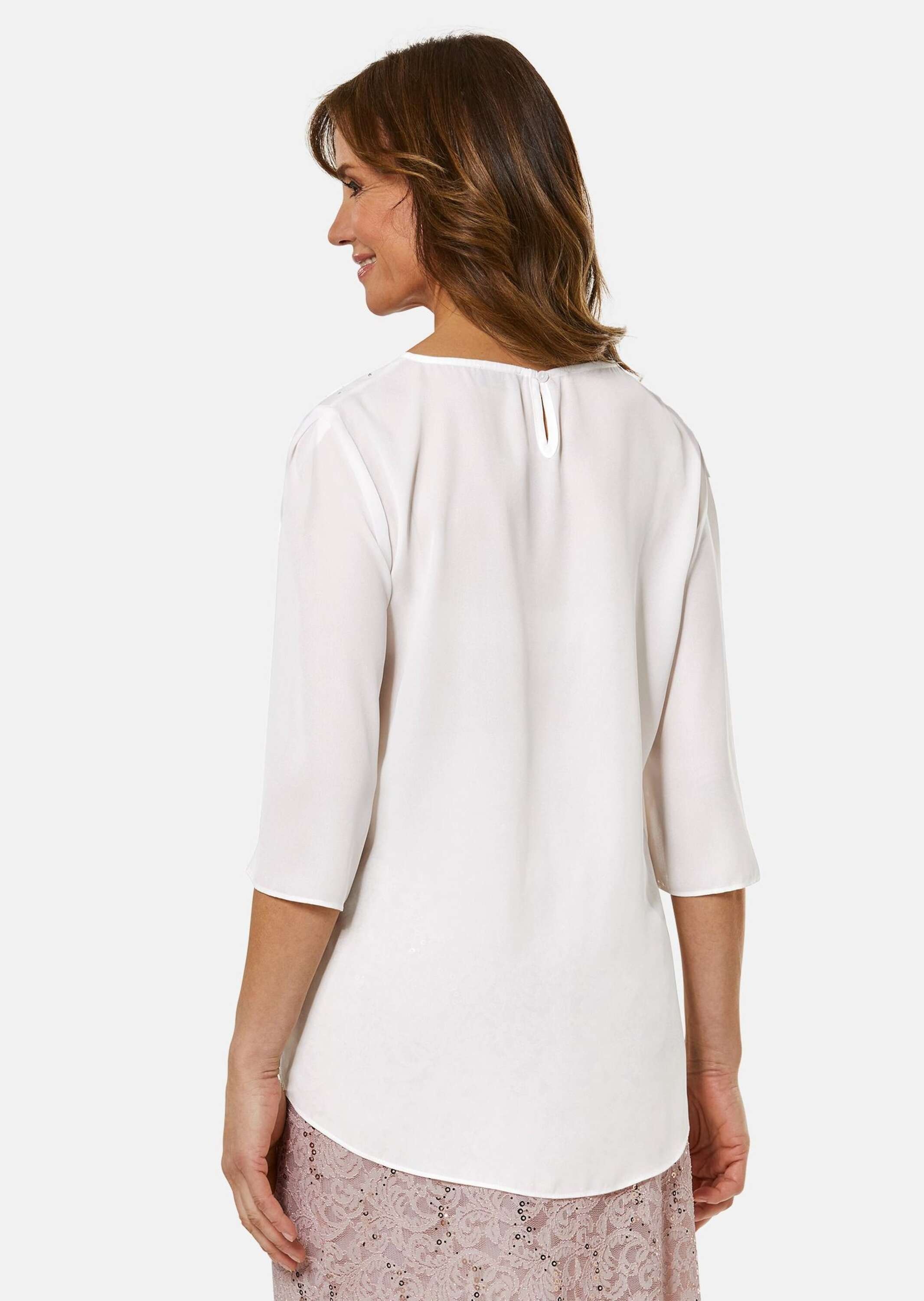 GOLDNER Kurzarmbluse »Schlupfbluse Elegante Bluse aus Chiffon mit Glitzersteinen«