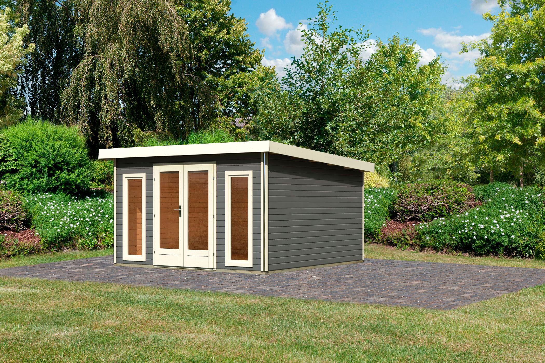 Karibu Gartenhaus "Rabensee 3" terragrau günstig online kaufen