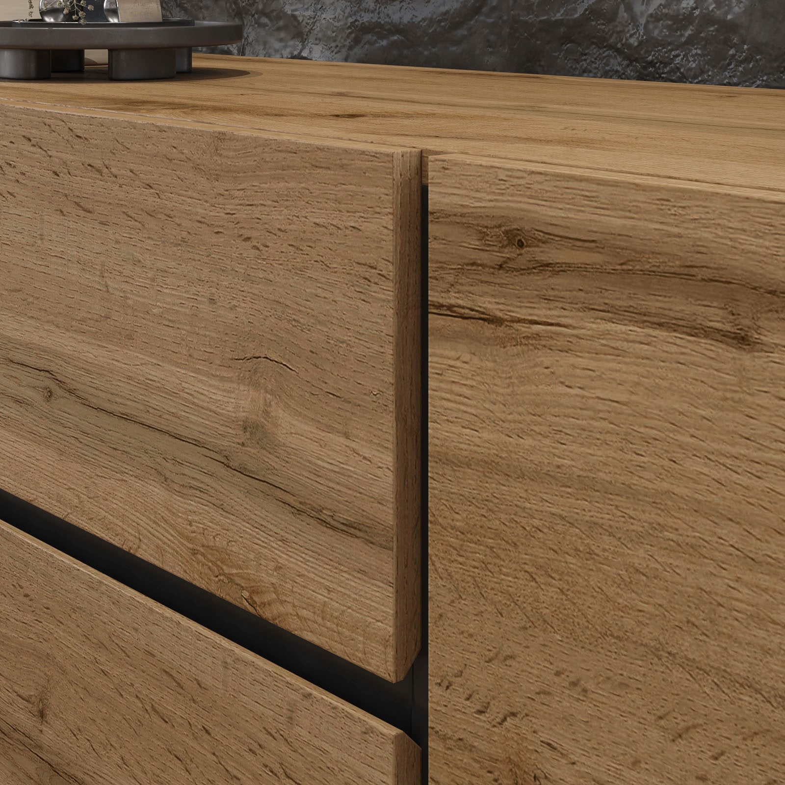 OTTO home Sideboard »Cross, Breite 150 cm, moderne grifflose Kommode, 2Türen/3 Schubkästen« Schubladenkommode mit viel Stauraum, Einlegeböden verstellbar