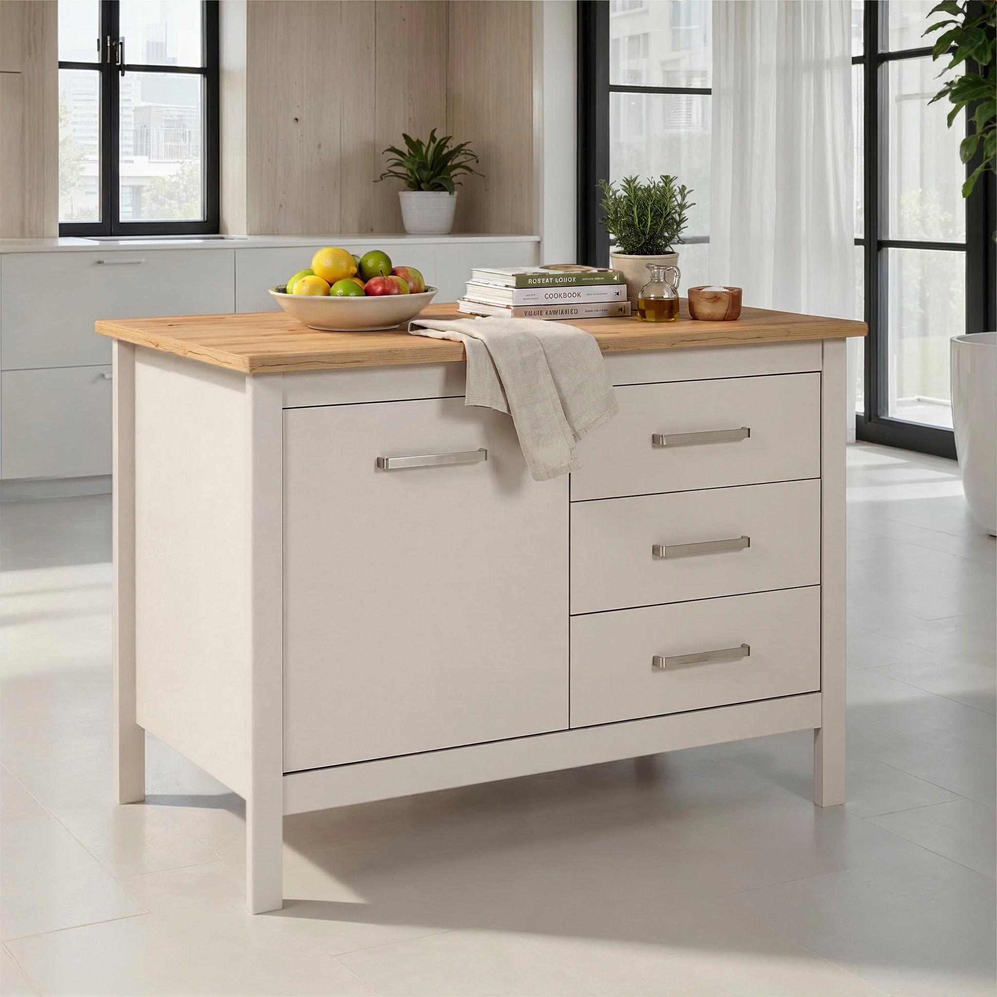 Inter Link Bartisch »Pienza, multifunktional für Küche & Essbereich, Kaschmir, Skandi Look« 1 Stk. tlg. Kücheninsel mit Soft-Close, Platz für 2 Hocker, 124x75x91 cm