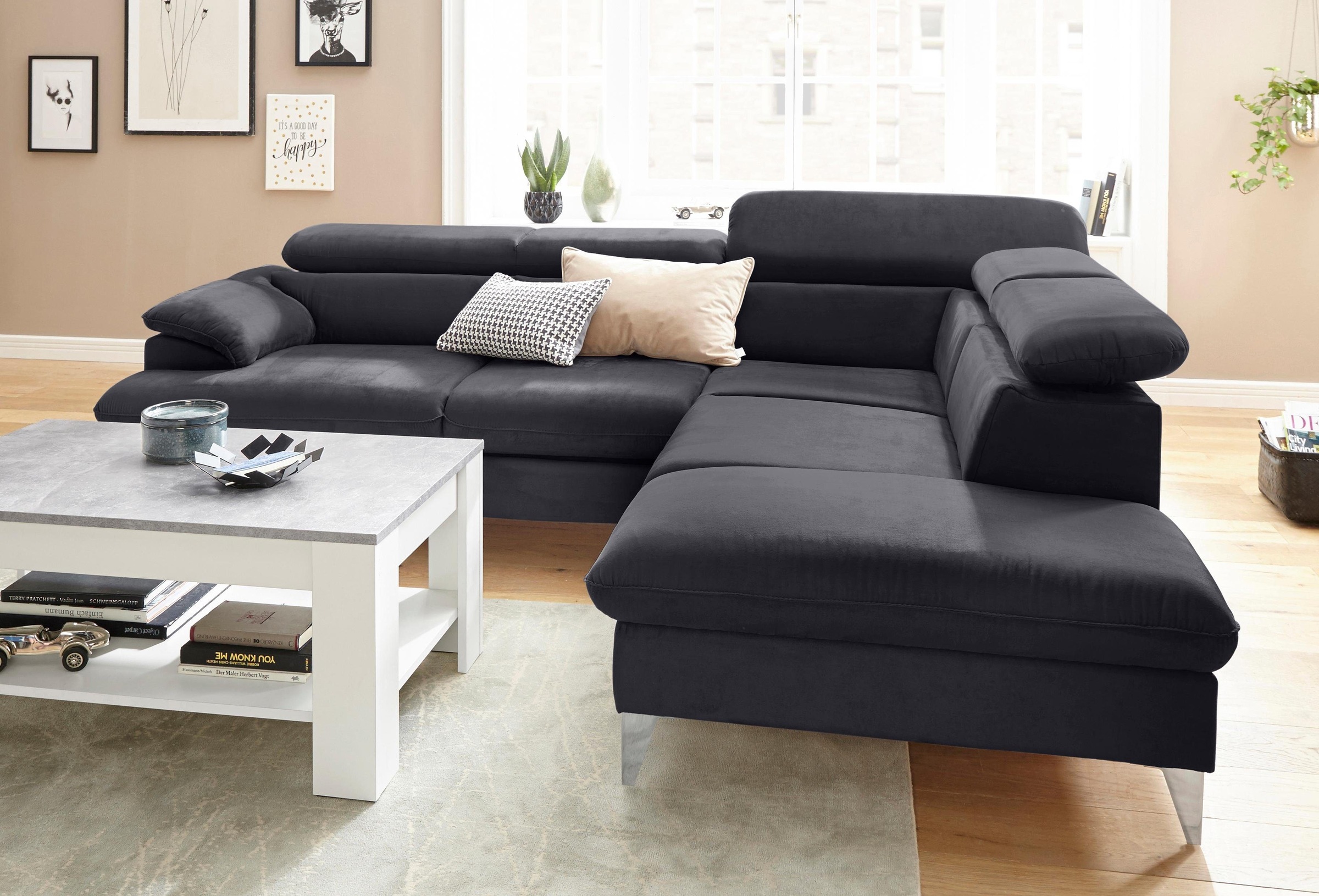 COTTA Polstergarnitur »Caluso L-Form«, Set bestehend aus: Ecksofa mit Kopfteilverstellung & Hocker