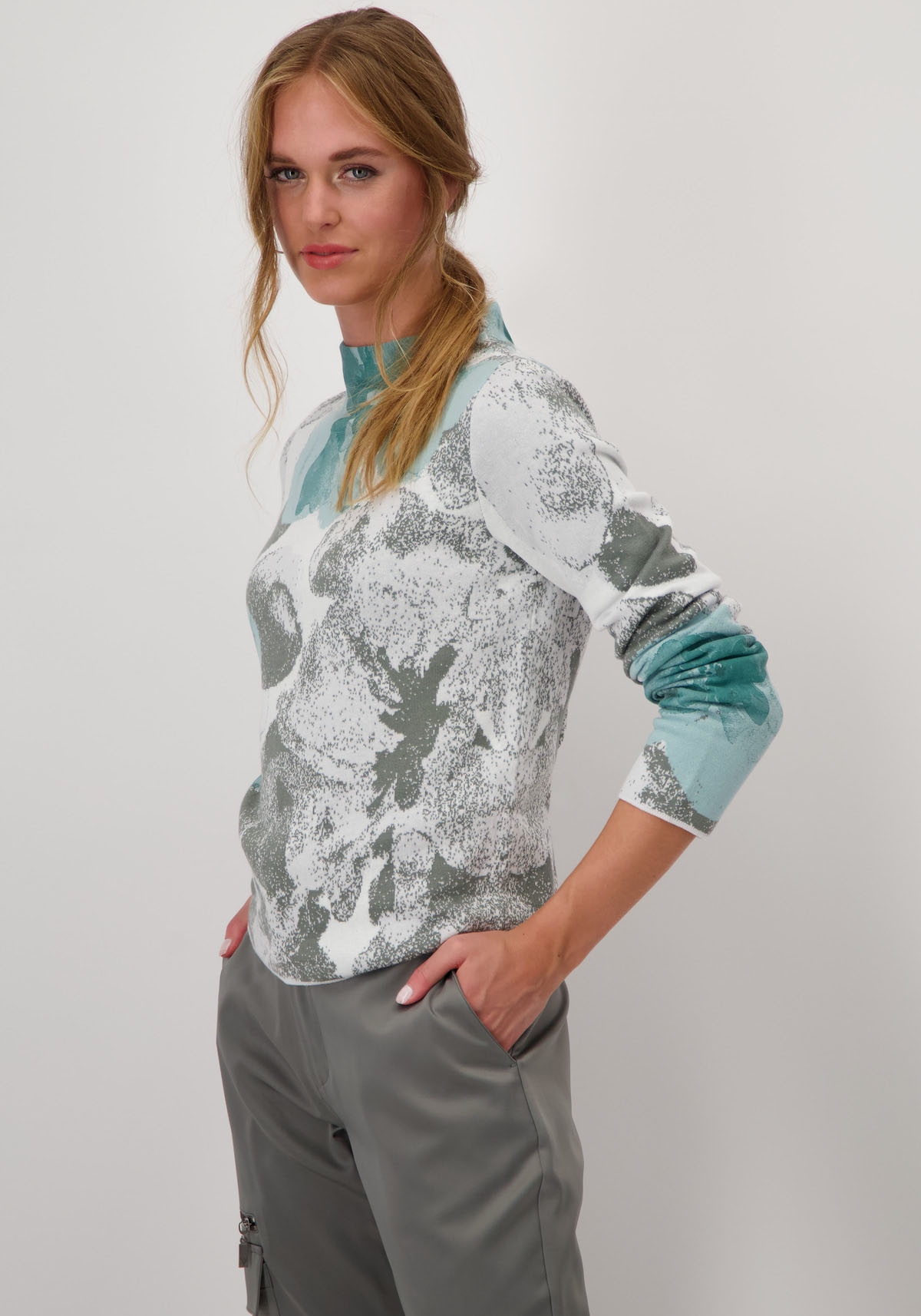 Monari Strickpullover »Pullover Jacquard Blume«, in Allover-Blumenmuster