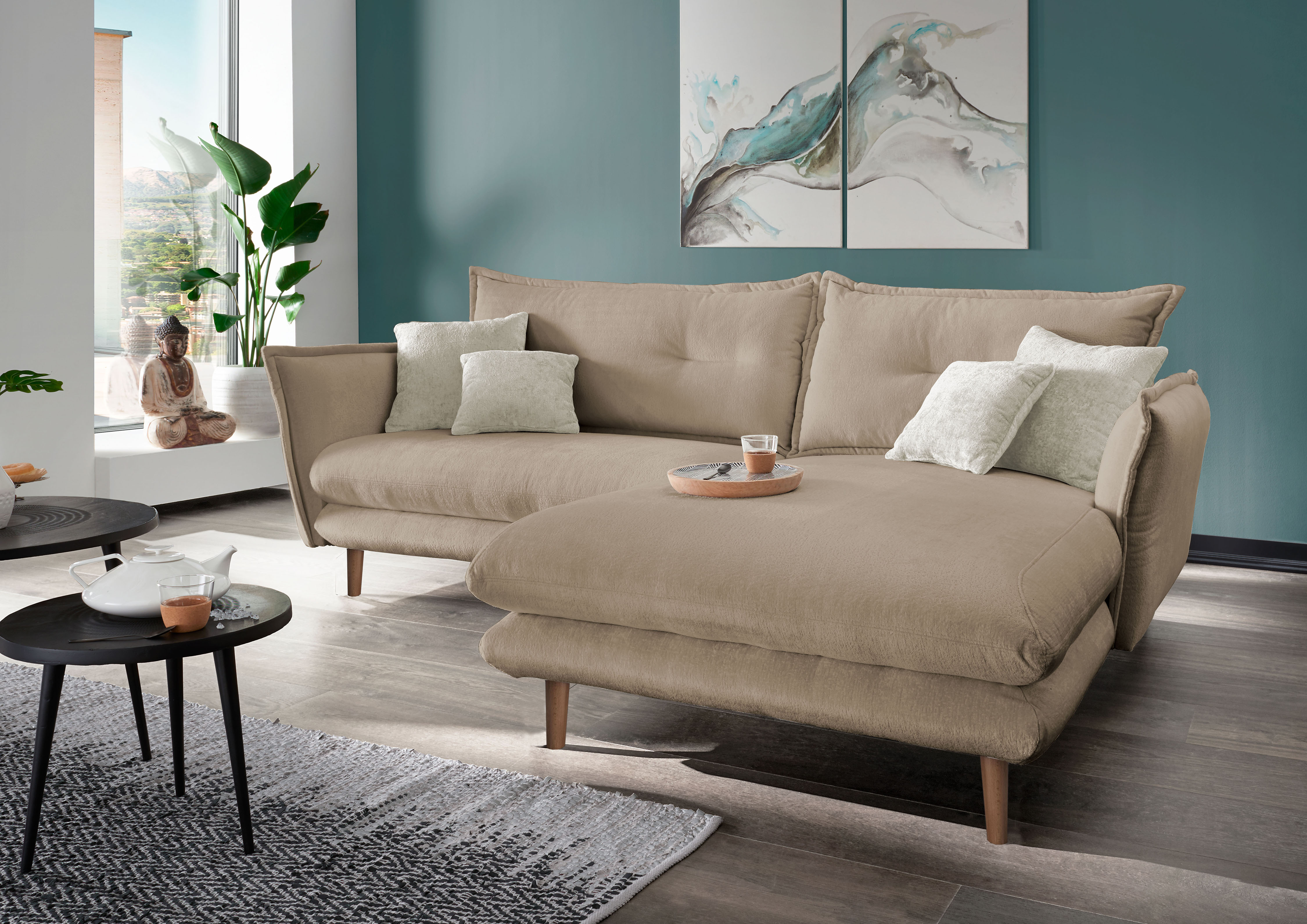 Home affaire Ecksofa "Levke, 255 x 180 cm, modern und bequem" zwei verschiedene Fußfarben wählbar