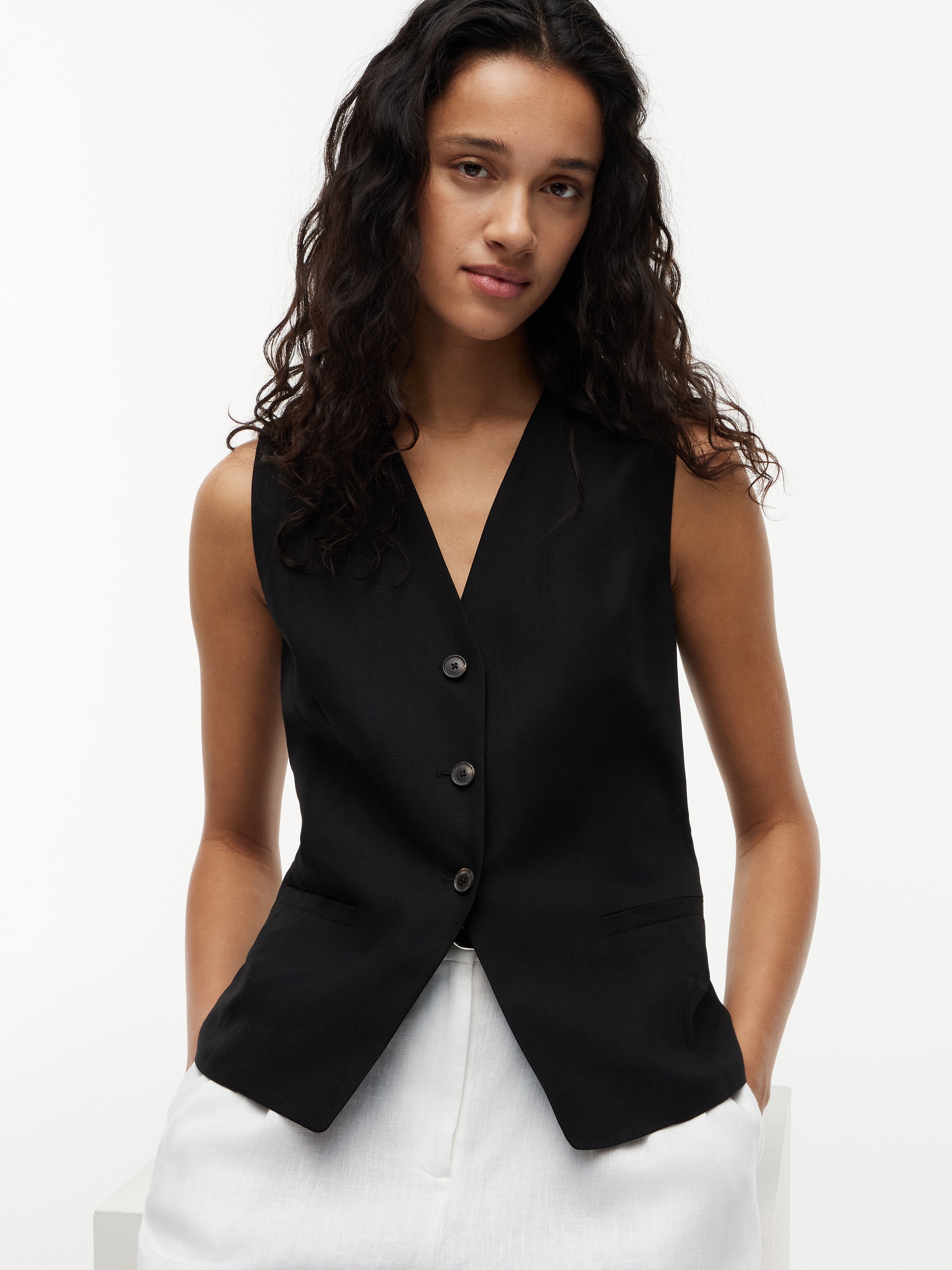 Tommy Hilfiger Anzugweste "SUMMER LYOCELL LONG WAISTCOAT" Materialmix mit Leinen