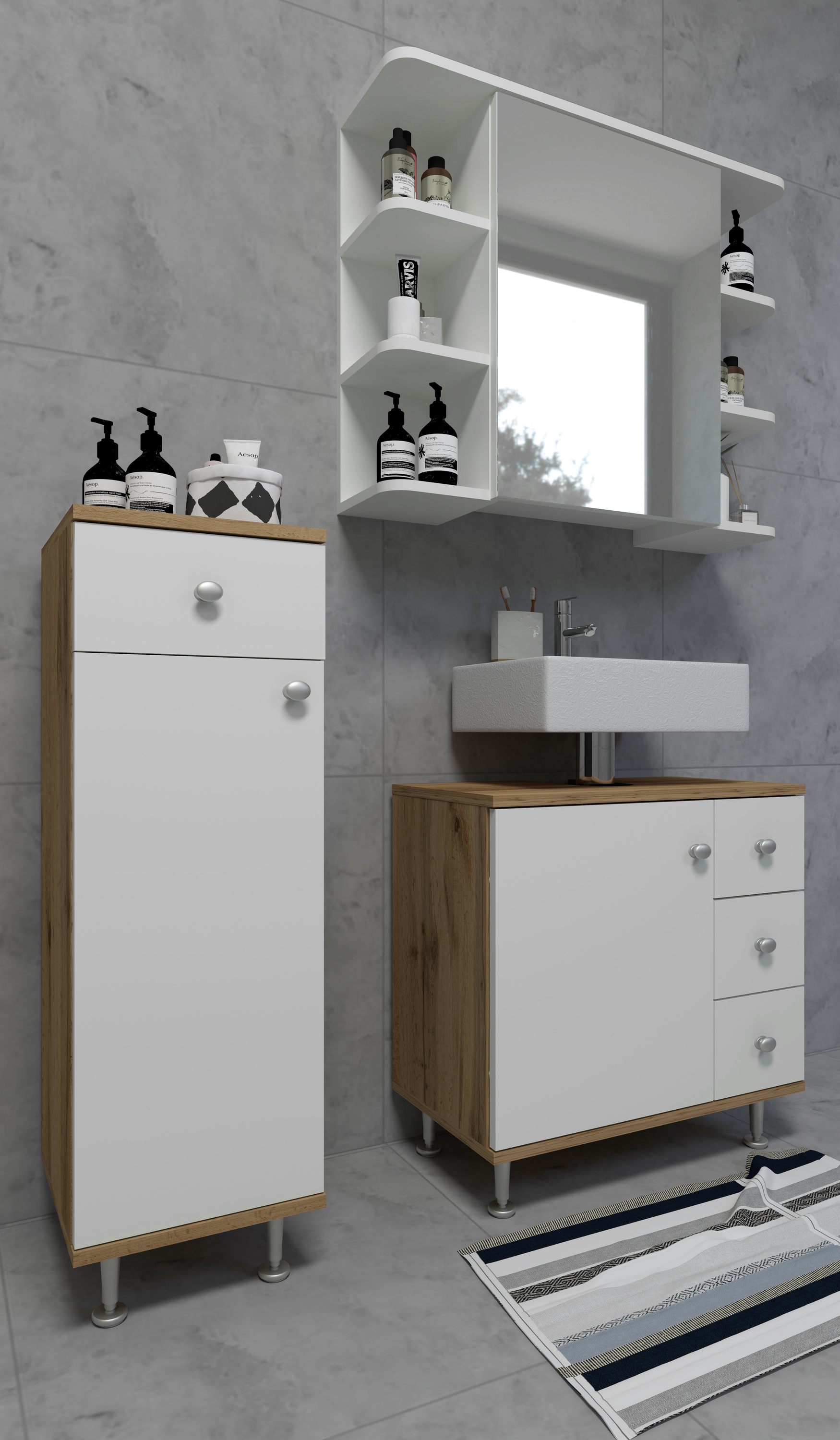 VCM Midischrank »Badmöbel Midischrank Badschrank Schublade Nilosi«