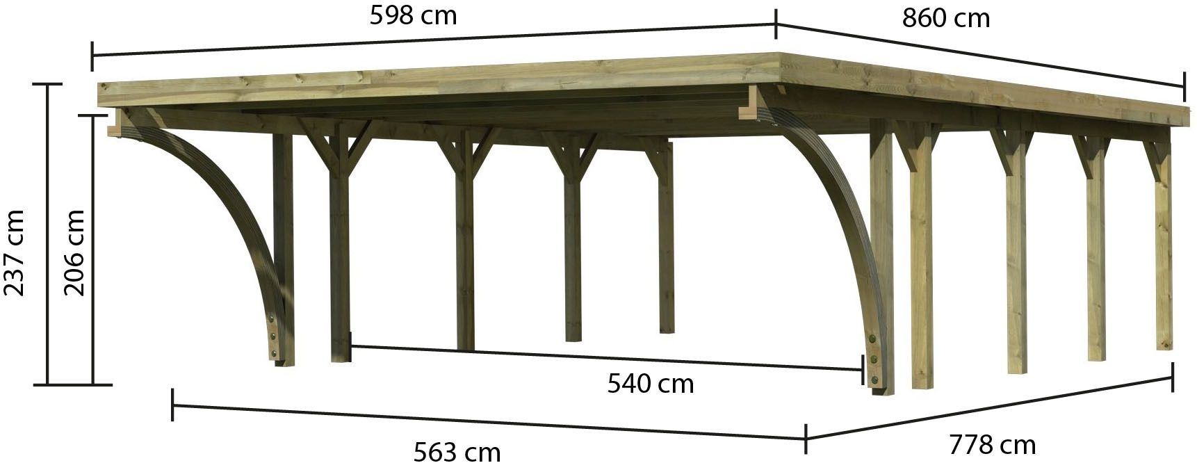Karibu Doppelcarport »»Classic 3 SET« PVC-Dach Variante C, mit zwei Einfahrtsbogen«, Masivholz, 540 cm, KDI, aus Masivholz