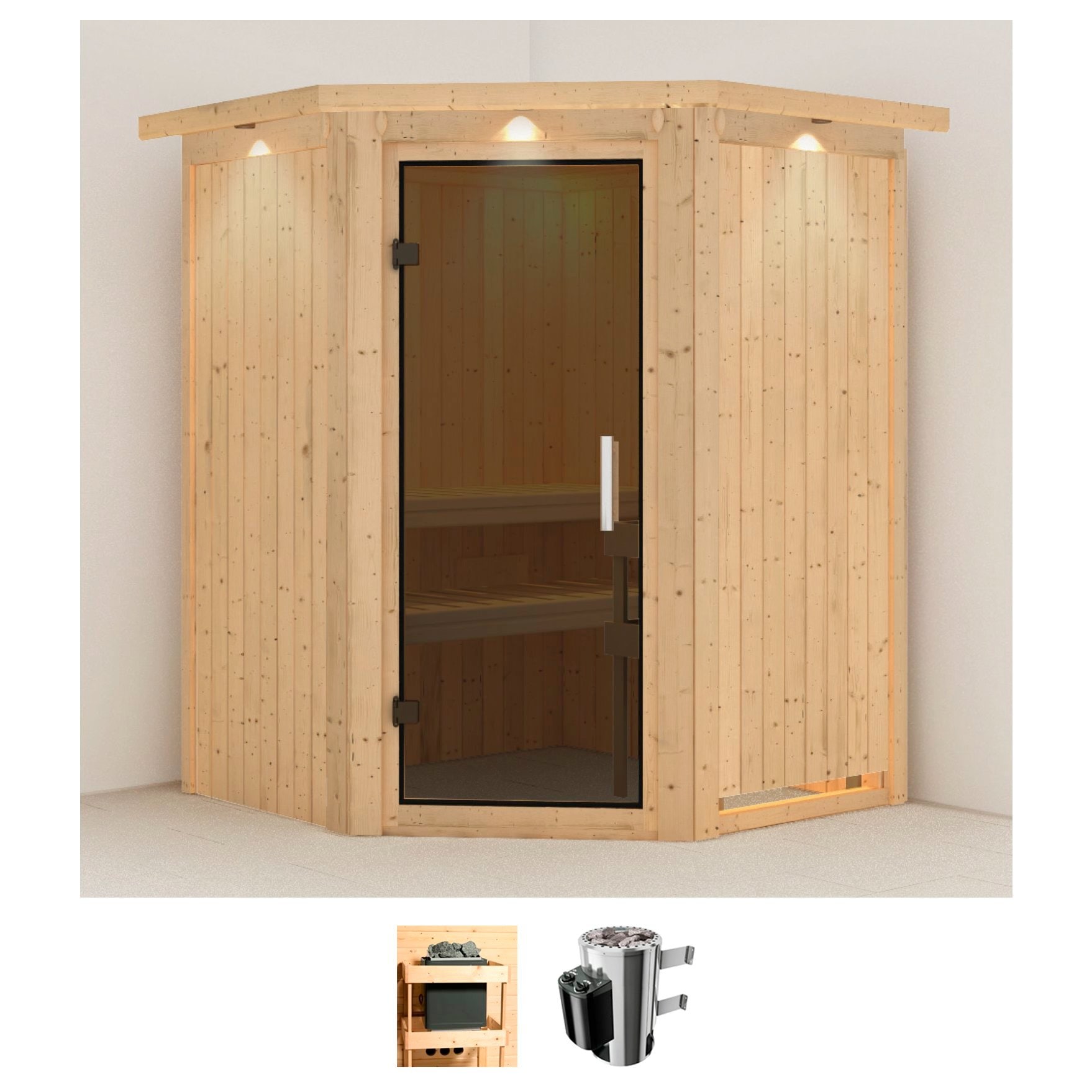 Karibu Sauna "Nanna" Set, Ofen 3,6 kW intgr. Strg