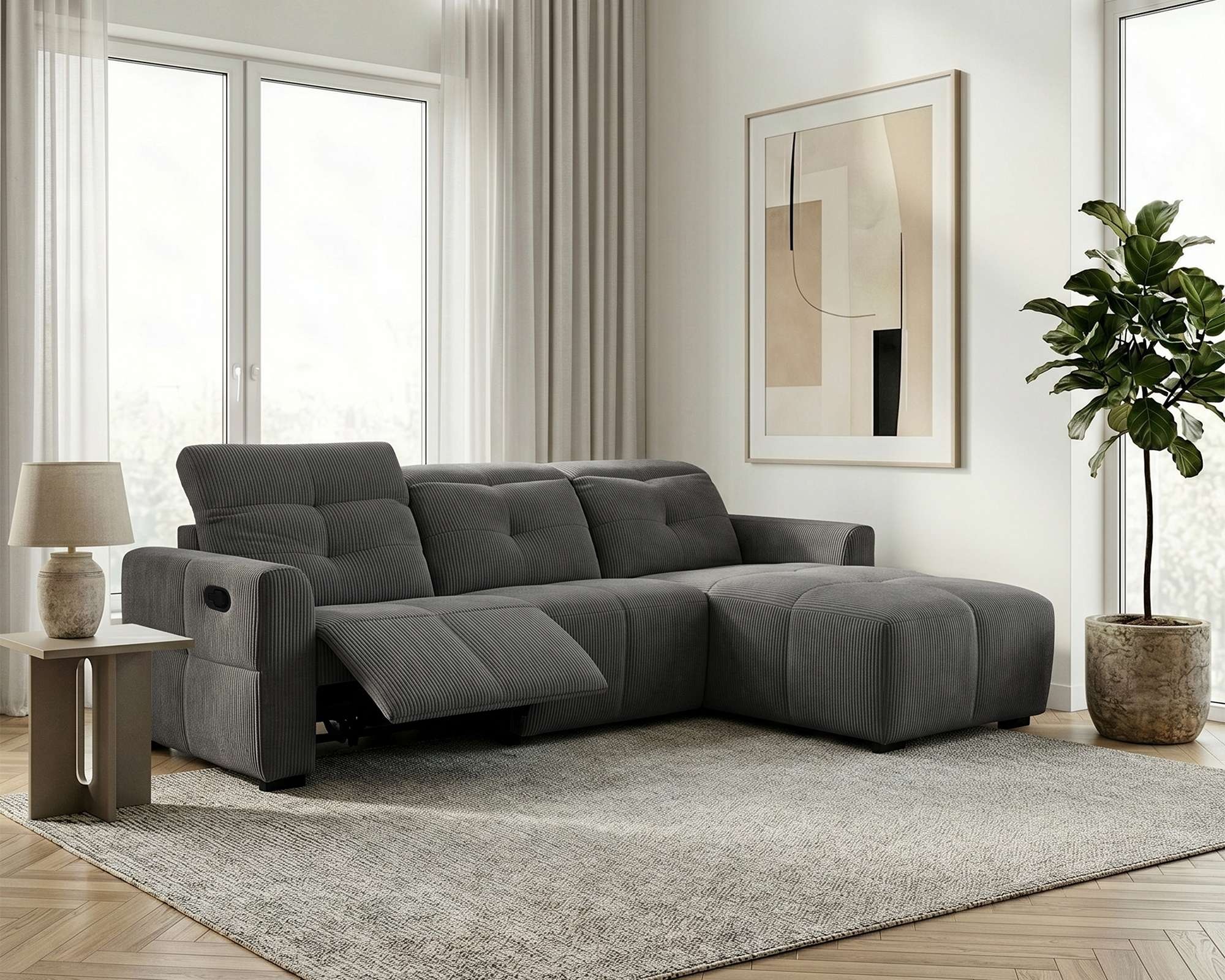 OTTO home Ecksofa "CAARLA Cord, L-Form, 261 cm, man. oder elektr. Relaxfunktion (USB-A/C)" mit USB-A und USB-C bei elektrischer Ausführung, Kopfteilverstellung