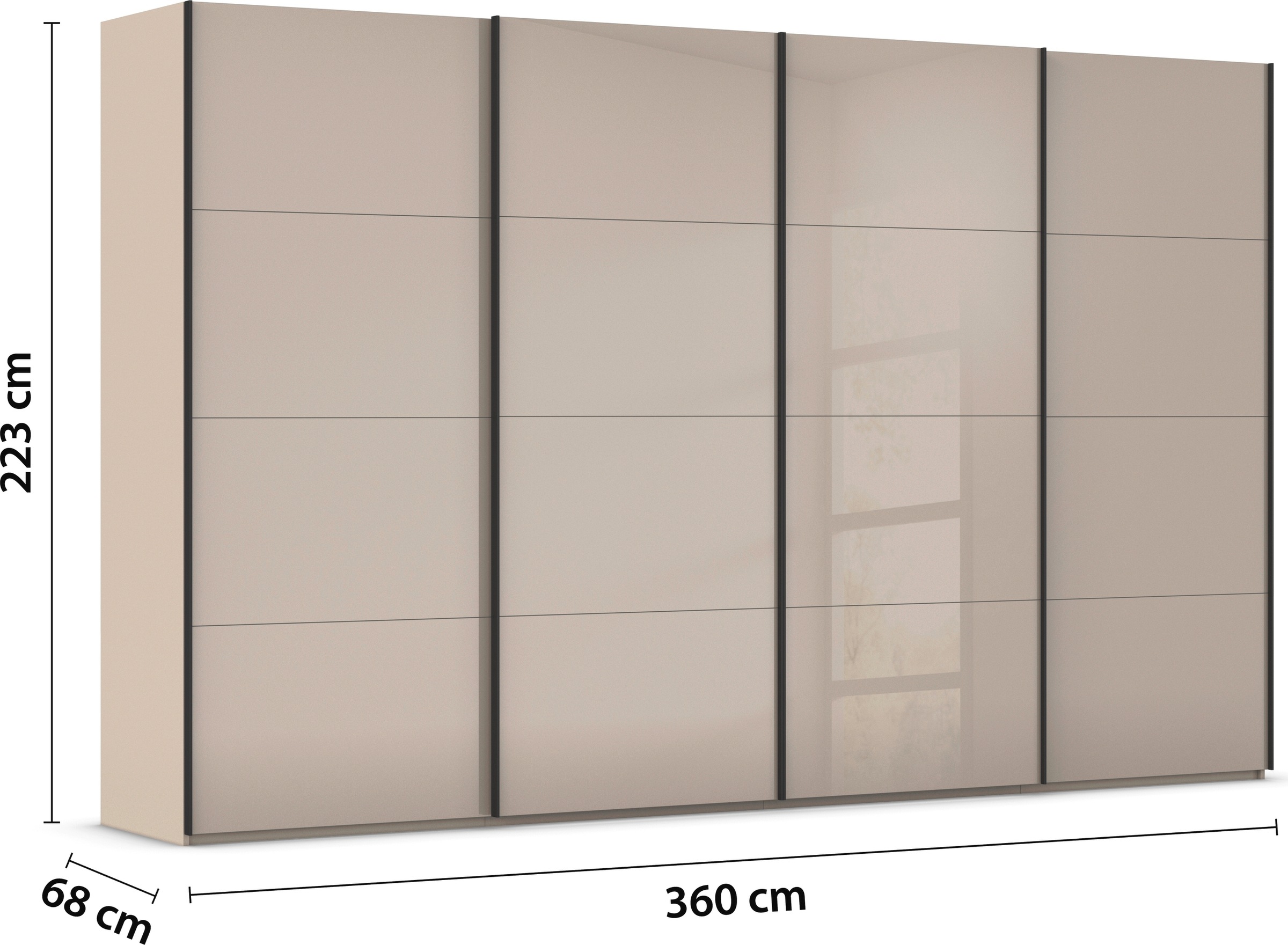 rauch Schwebetürenschrank »Kleiderschrank Schrank Garderobe Schlafzimmerschrank SCALE-FYRA«, edle viergeteilte Türen mit Glas-Front viele Farben MADE IN GERMANY