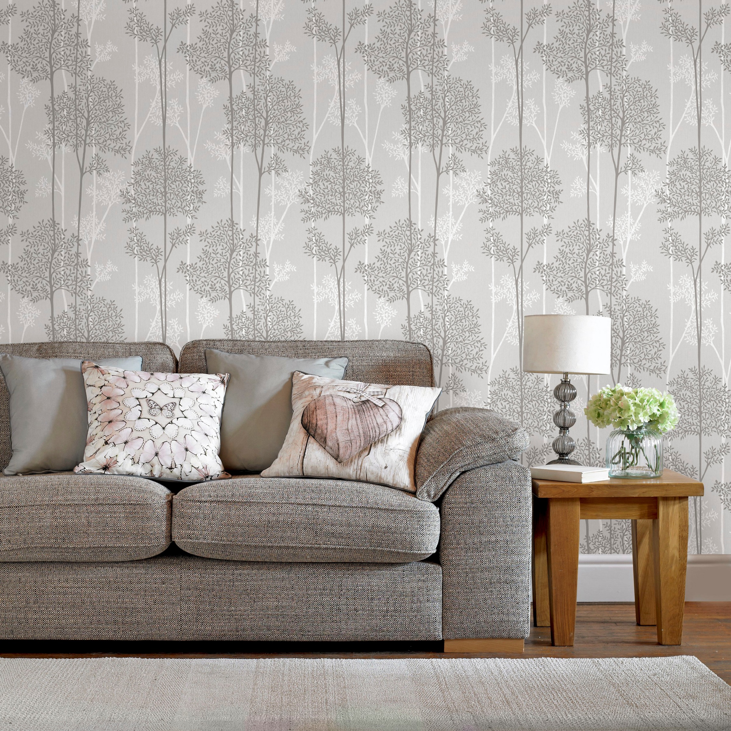 Superfresco Easy Eternal Tree Print Wallpaper in Grey | Size: 10000mm x 520mm