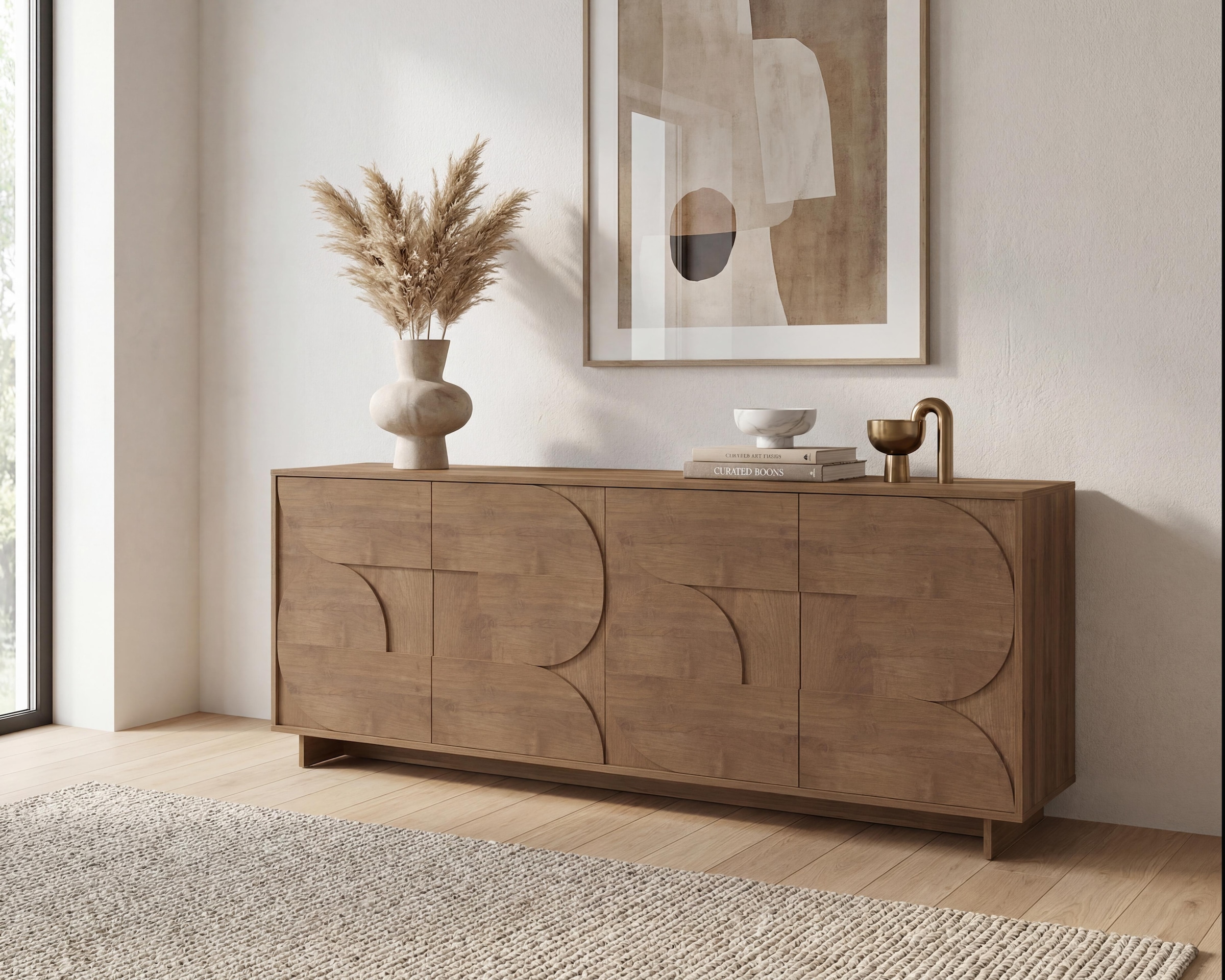 Home affaire Sideboard »Zen, 205 cm breit, 4 Türen, Anrichte, Kommode, Stauraumschrank« Push-to-open, 3D-Fronten, Mercure-Holzstruktur, viel Stauraum