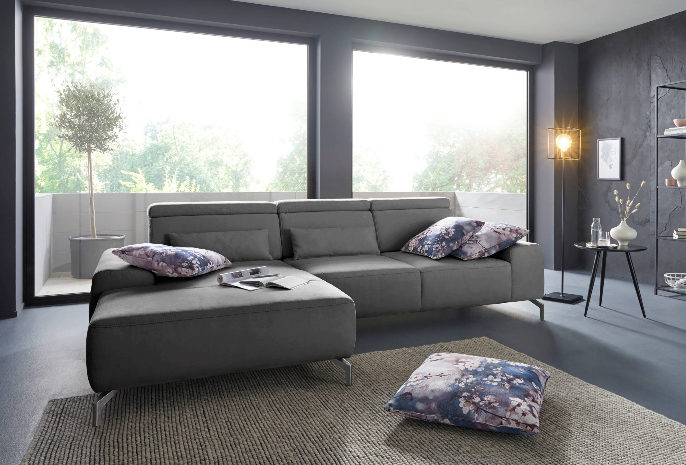 sit&more Ecksofa »Gizeh L-Form« Fußhöhe 15 cm, inklusive Sitztiefenverstellung und Kopfteilverstellung