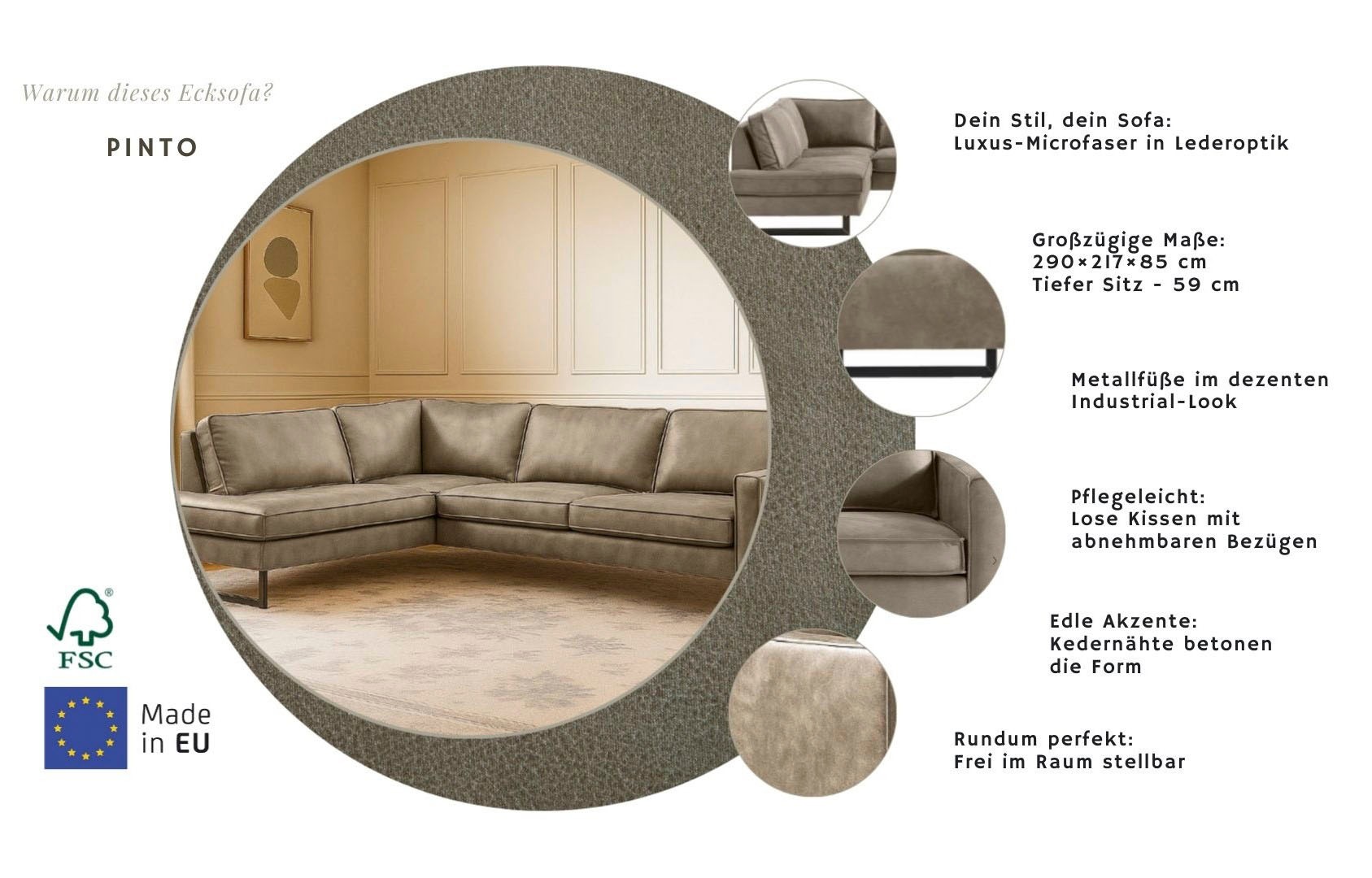 Home Affaire Pinto Corner Sofa Taupe 290cm 2