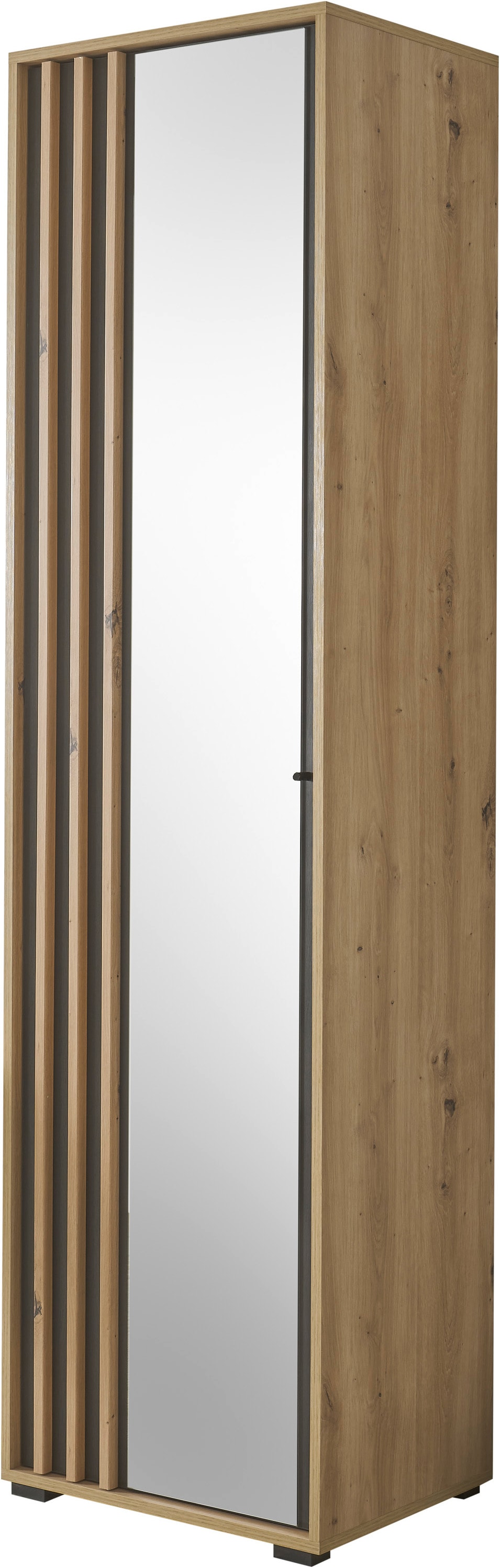 HBZ Garderoben-Set »5-tlg. Eiche MDF Stripes Flurgarderobe Stellmaß BxHxT 230x196x38 cm«, (5 St.), Mit Schuhkommode, Hochschrank, Bank, Paneel, Spiegel